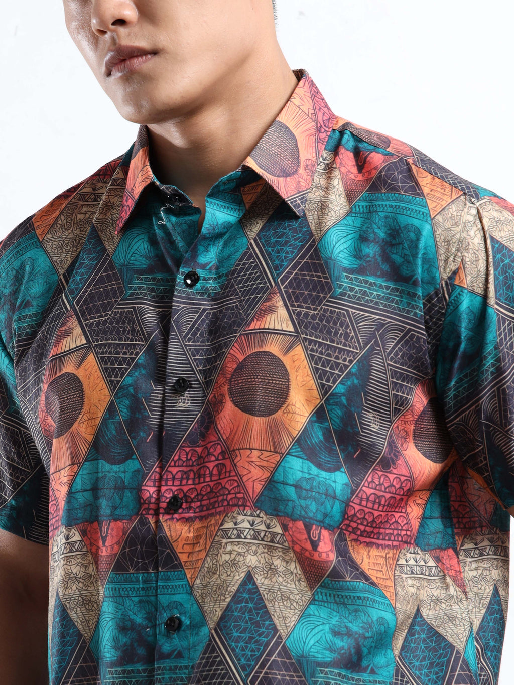Men's Slim Fit Multi-Colour Geometric Printed Casual Shirt