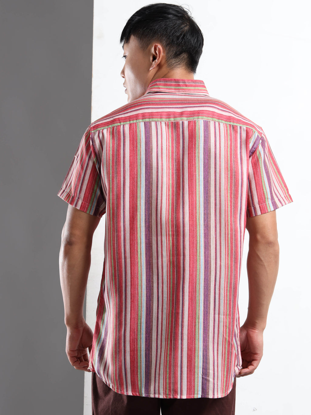 Men's Multi-Color Vertical Stripe Short Sleeve Shirt