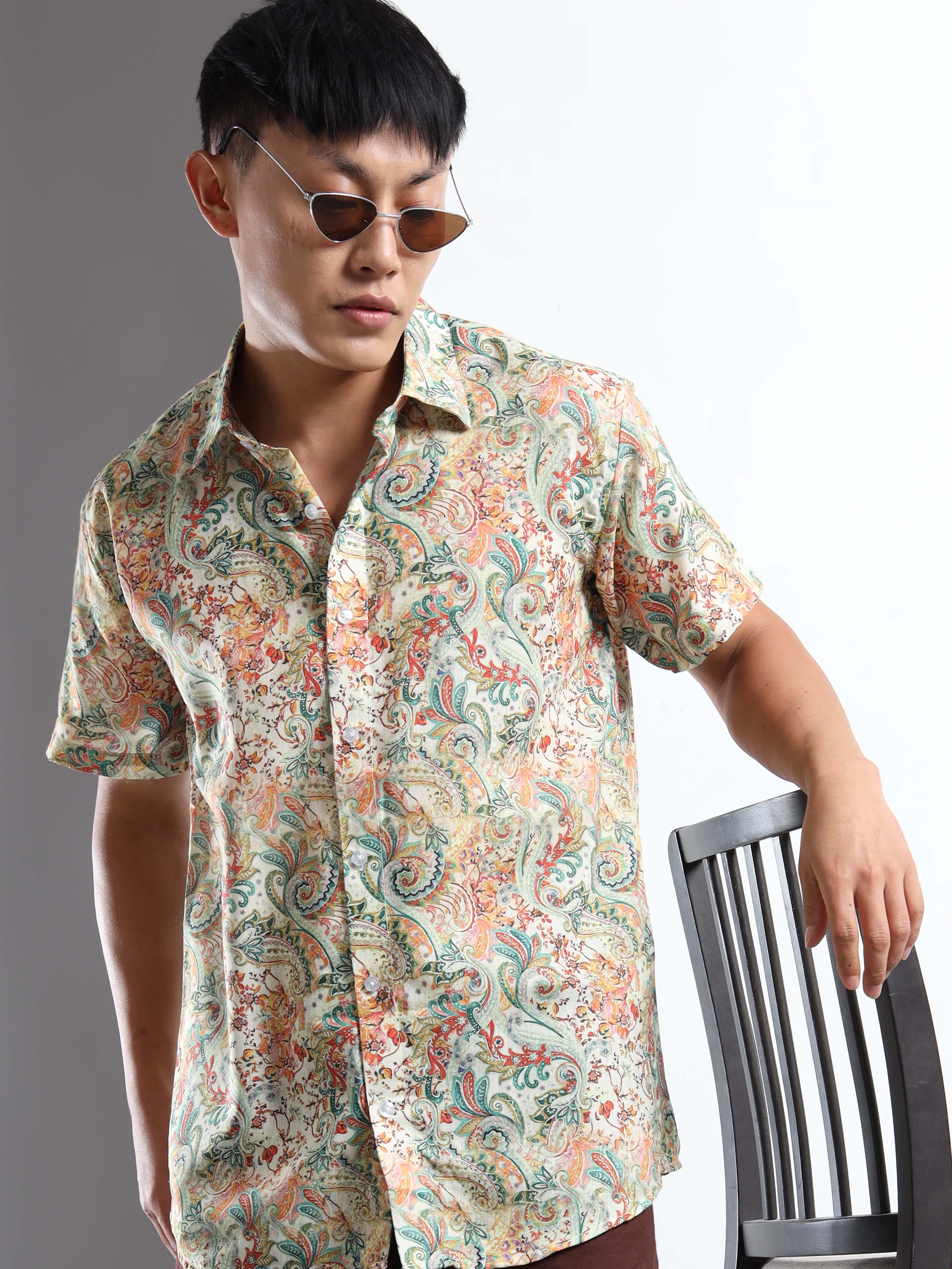 Men's Slim Fit Multi-Colour Pastel Paisley Printed Casual Shirt