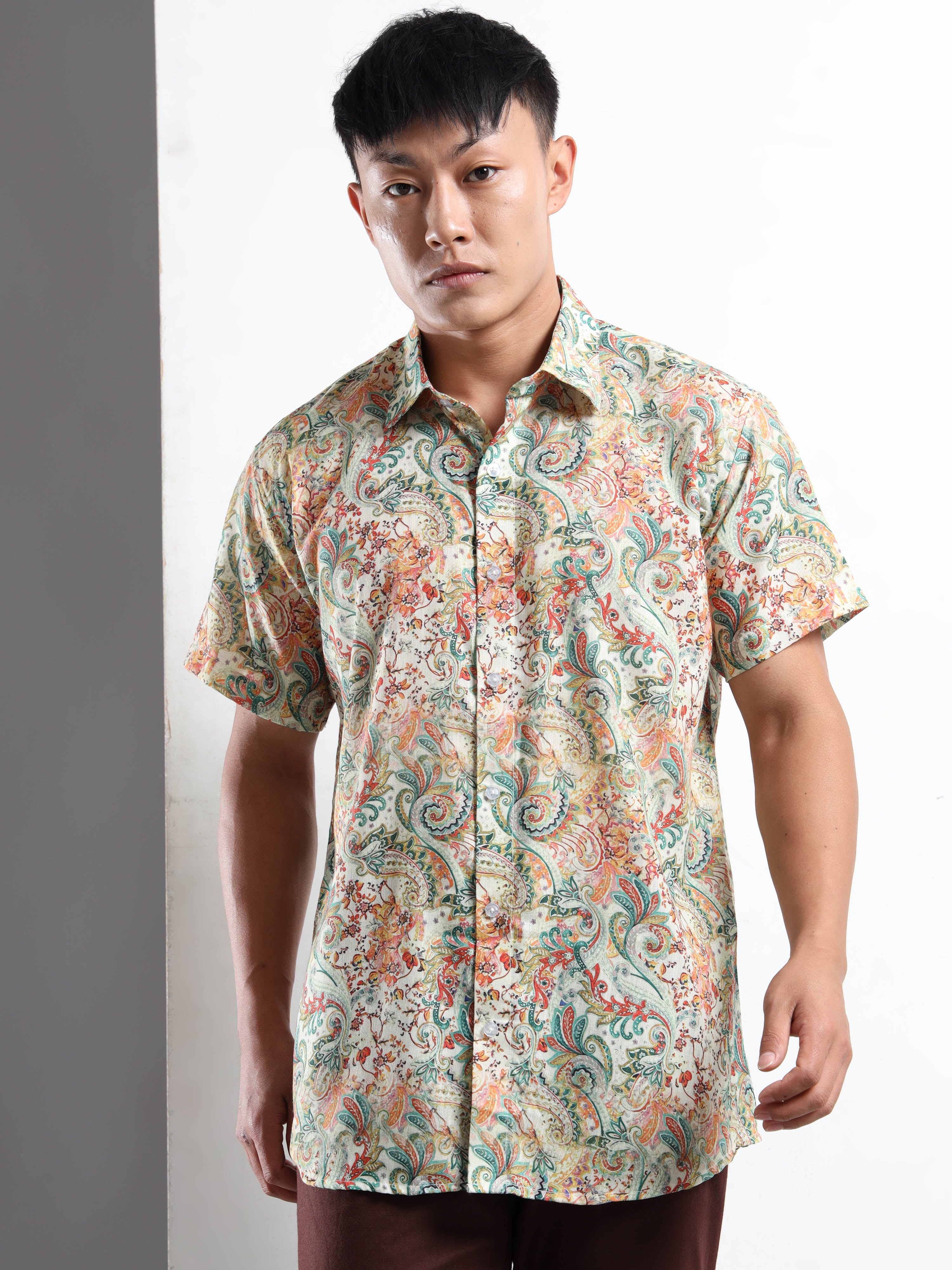 Men's Slim Fit Multi-Colour Pastel Paisley Printed Casual Shirt