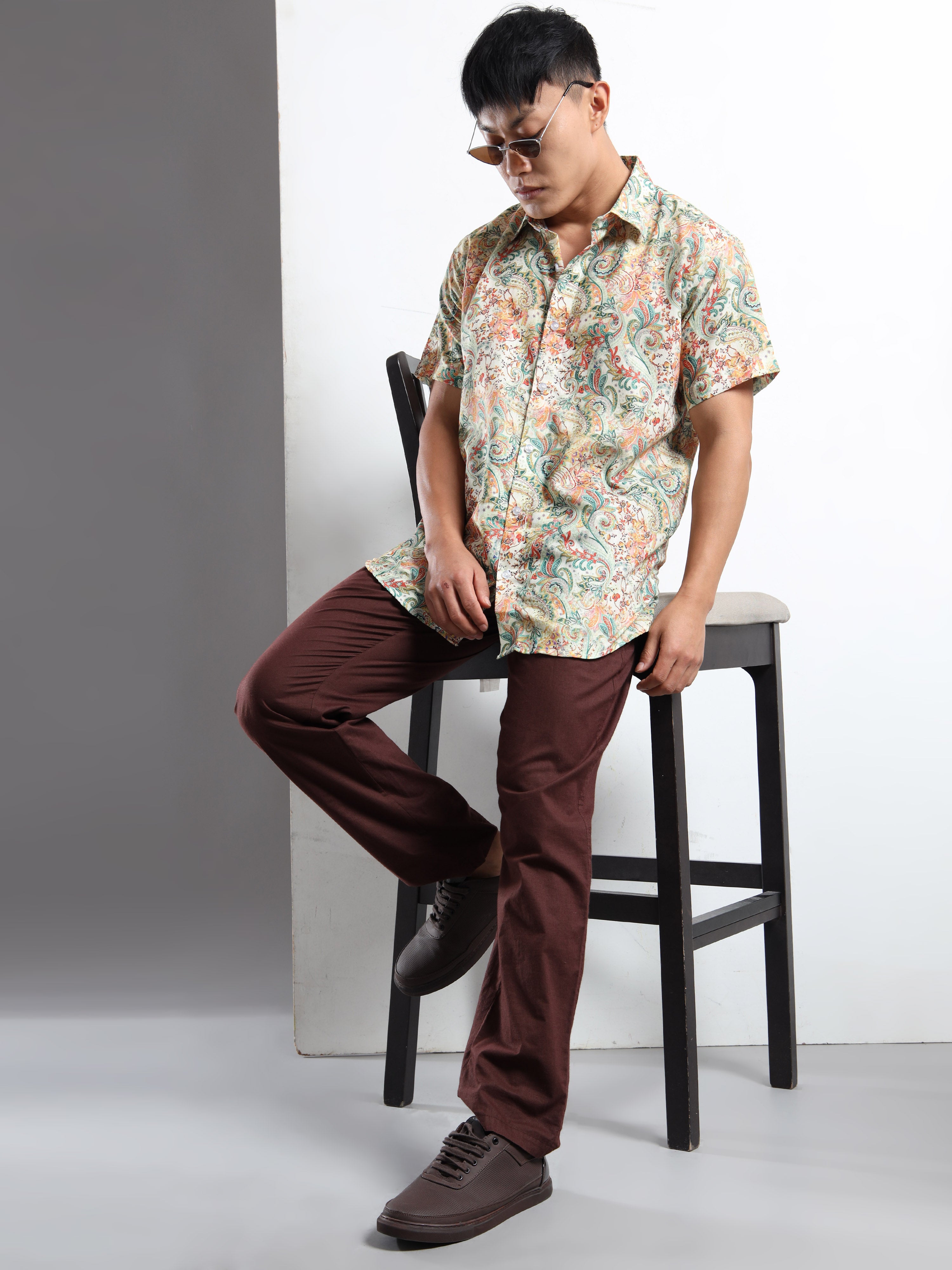 Men's Slim Fit Multi-Colour Pastel Paisley Printed Casual Shirt