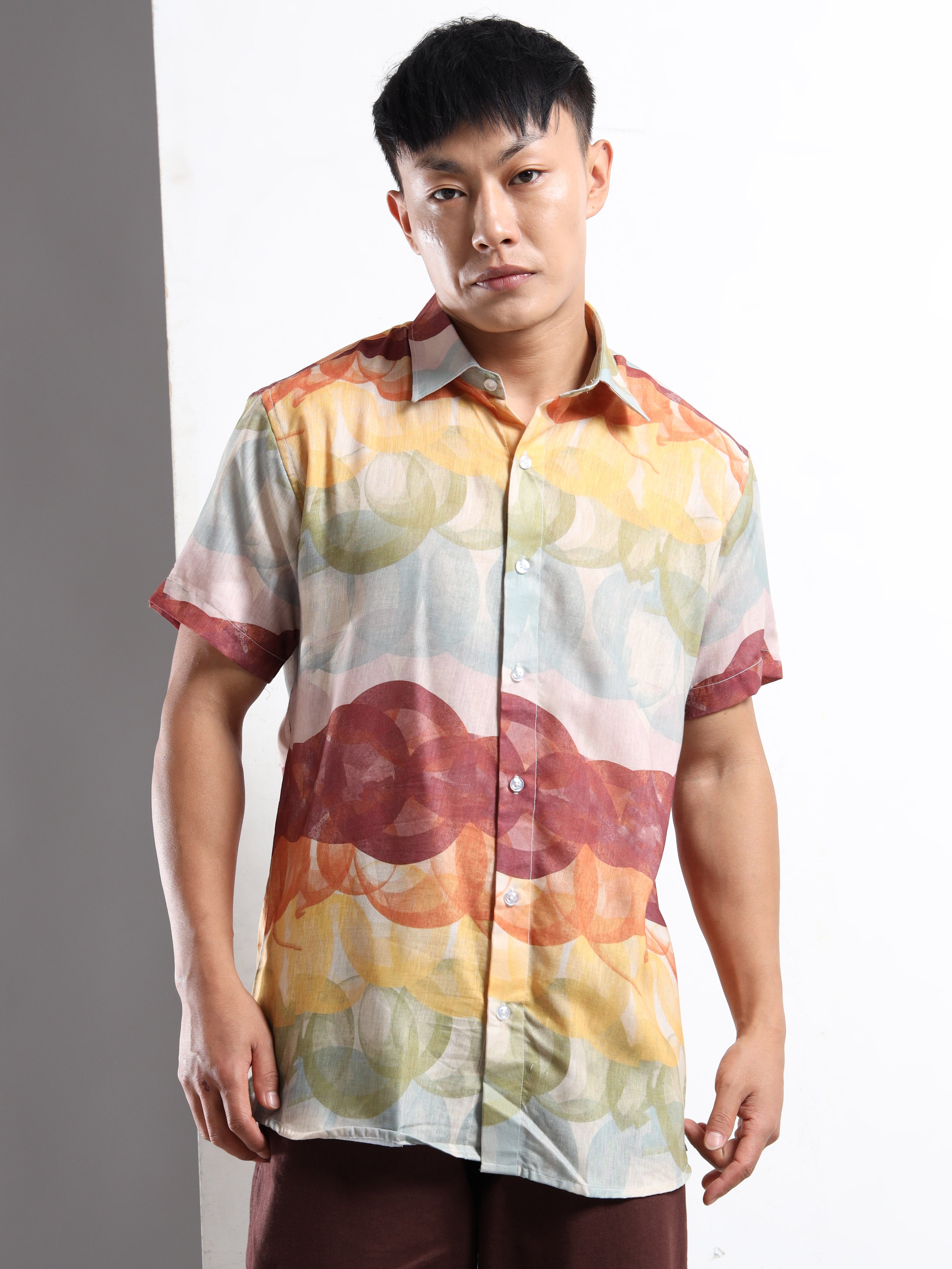 Men's Multi-Color Watercolor Bubble Short Sleeve Shirt