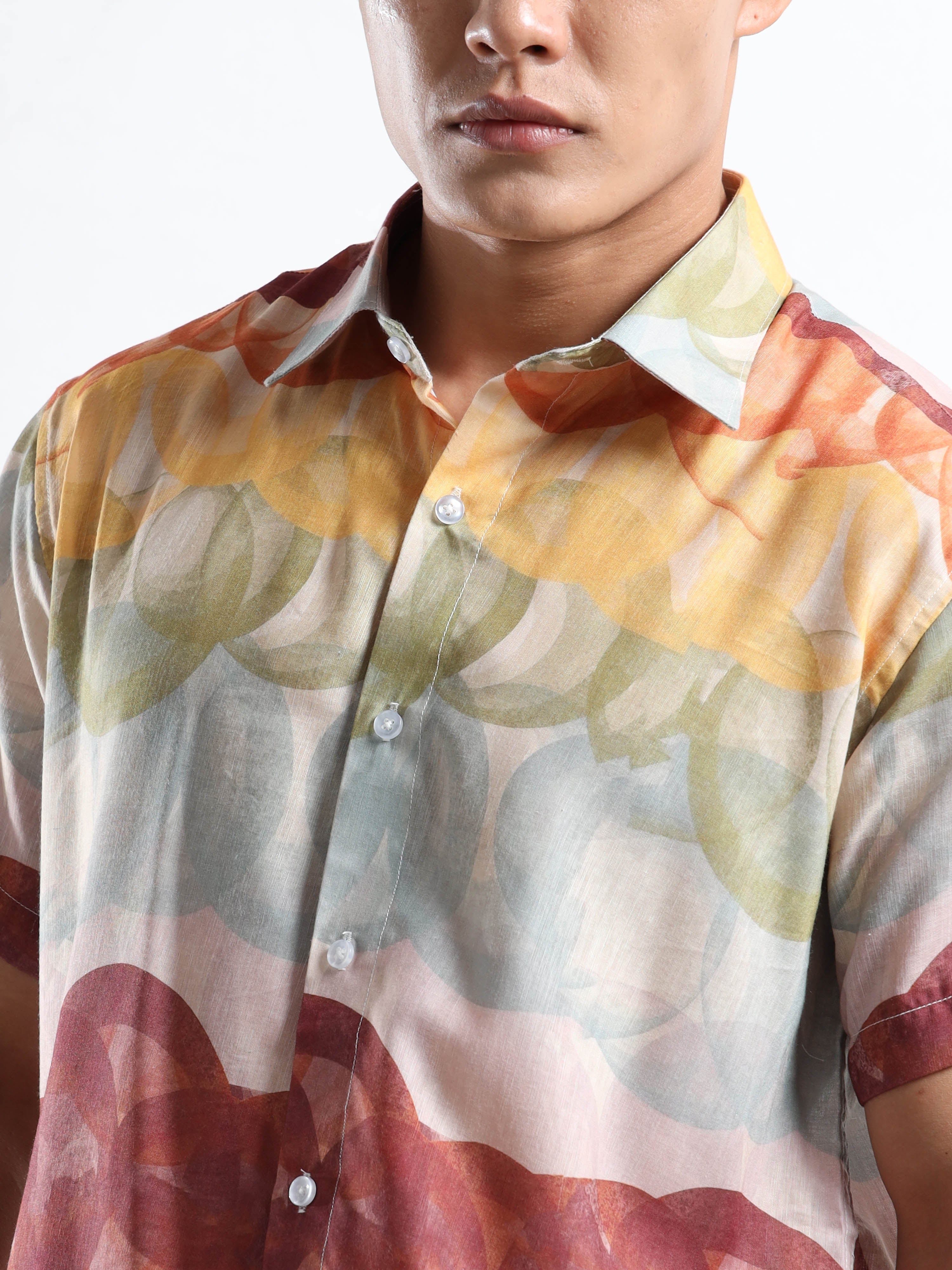 Men's Multi-Color Watercolor Bubble Short Sleeve Shirt