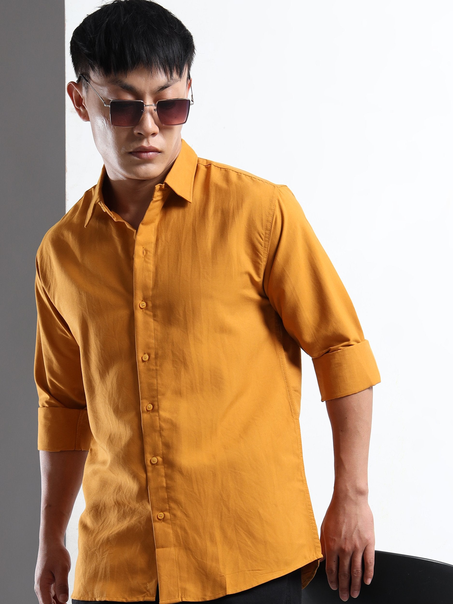 Mustard Men Slim Fit Casual Solid Shirt