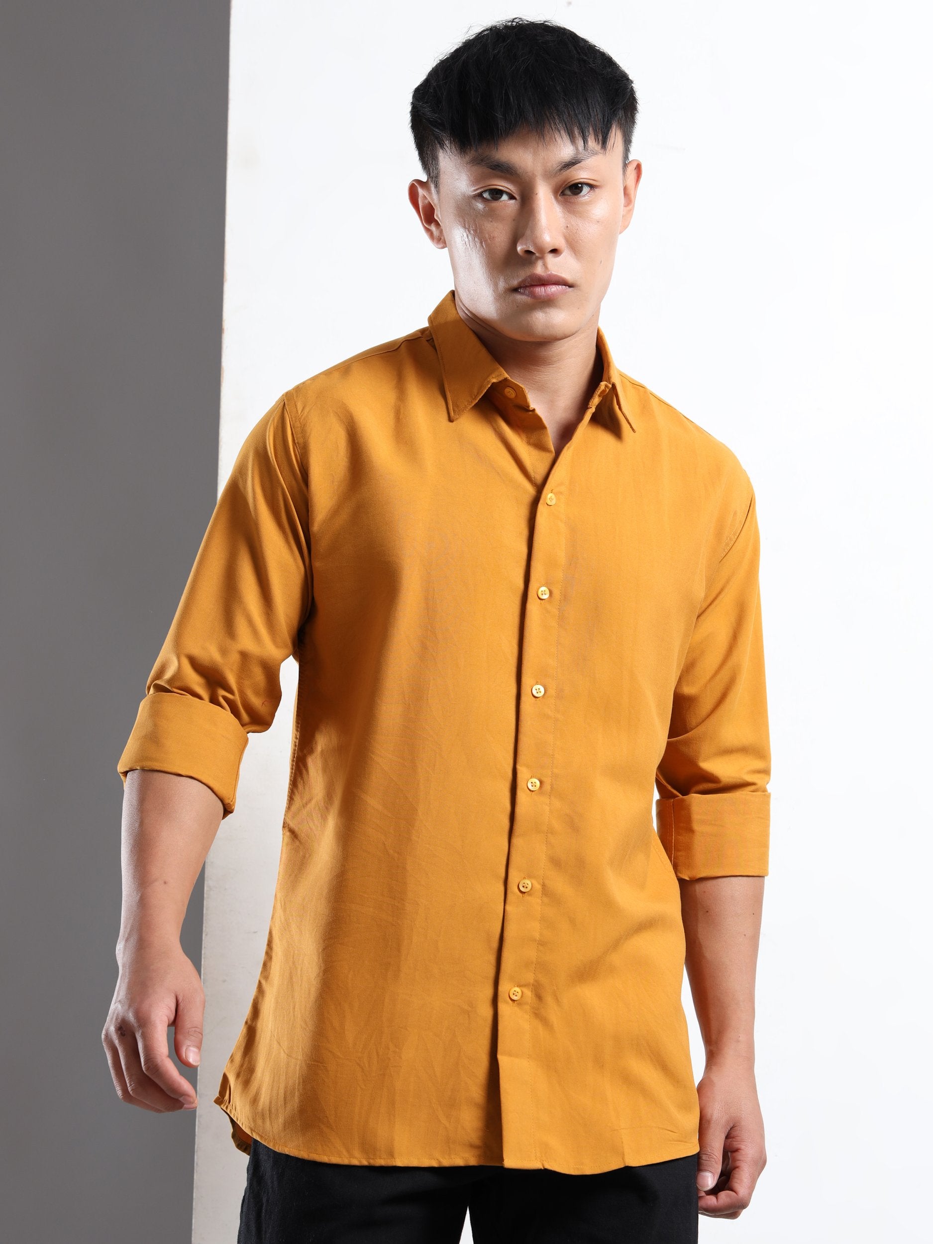 Mustard Men Slim Fit Casual Solid Shirt