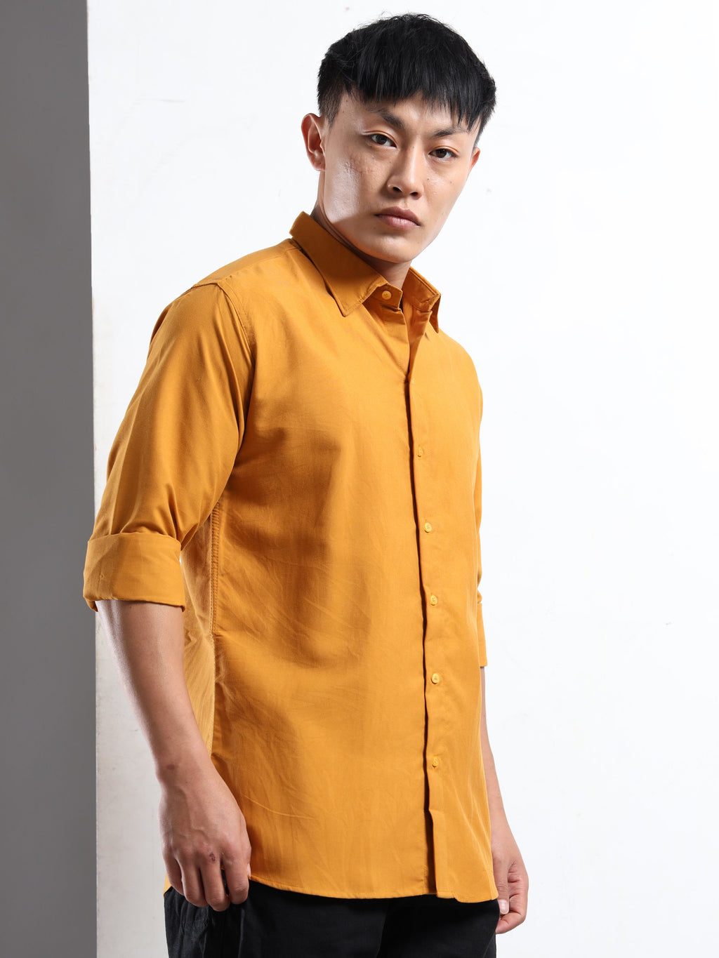 Mustard Men Slim Fit Casual Solid Shirt