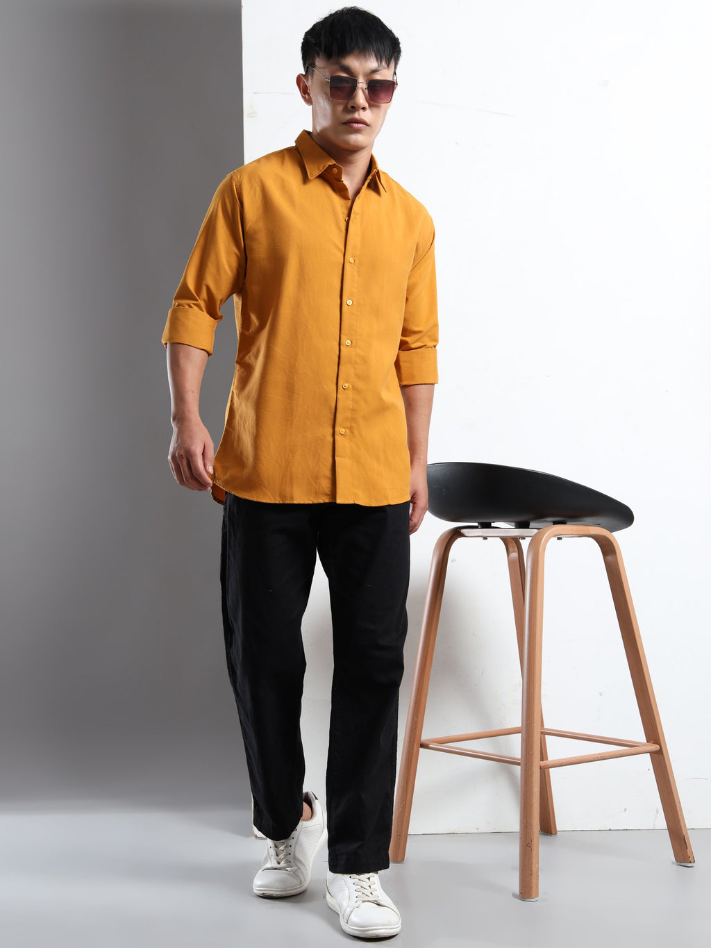 Mustard Men Slim Fit Casual Solid Shirt