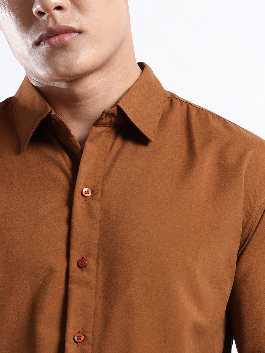 Dark Brown Men Slim Fit Casual Solid Shirt