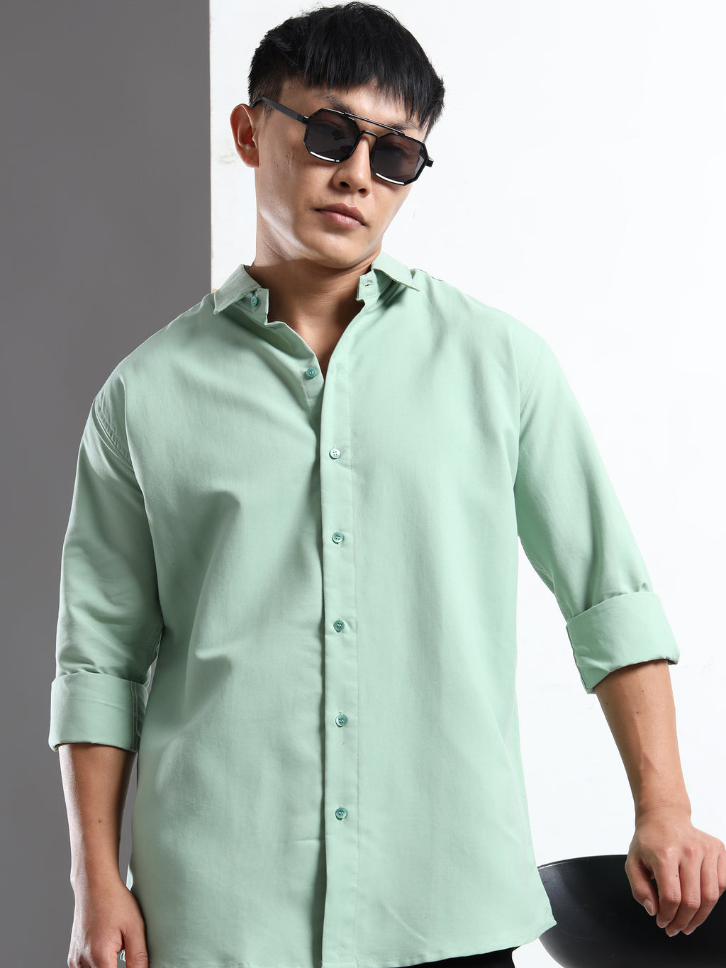 Mint Green Men Slim Fit Casual Solid Shirt