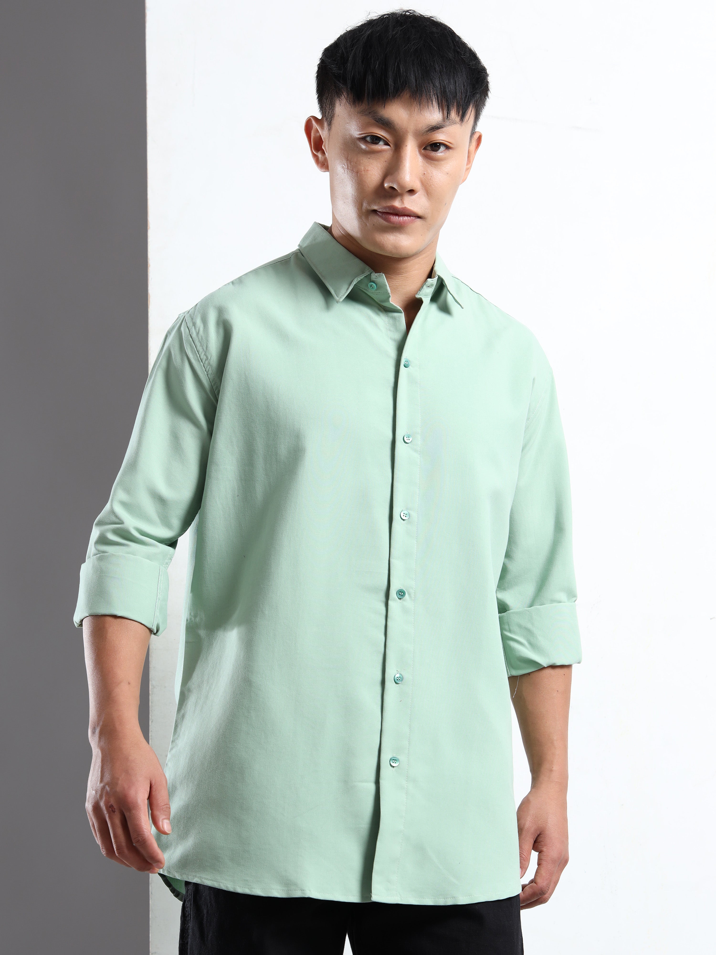 Mint Green Men Slim Fit Casual Solid Shirt