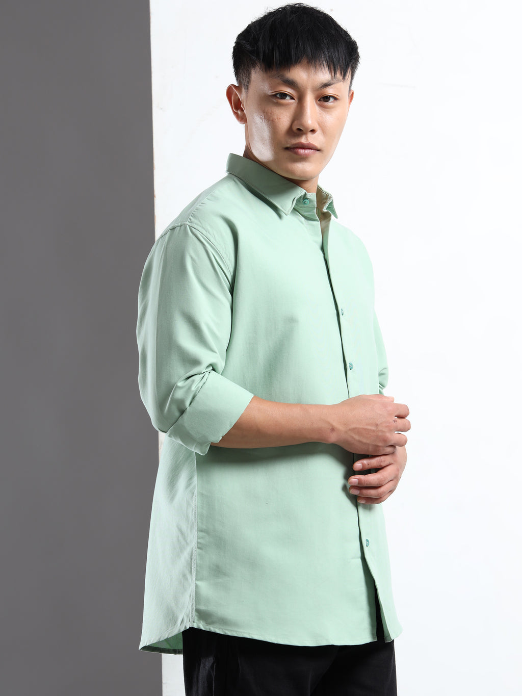 Mint Green Men Slim Fit Casual Solid Shirt