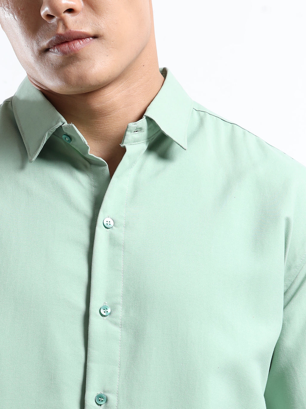 Mint Green Men Slim Fit Casual Solid Shirt