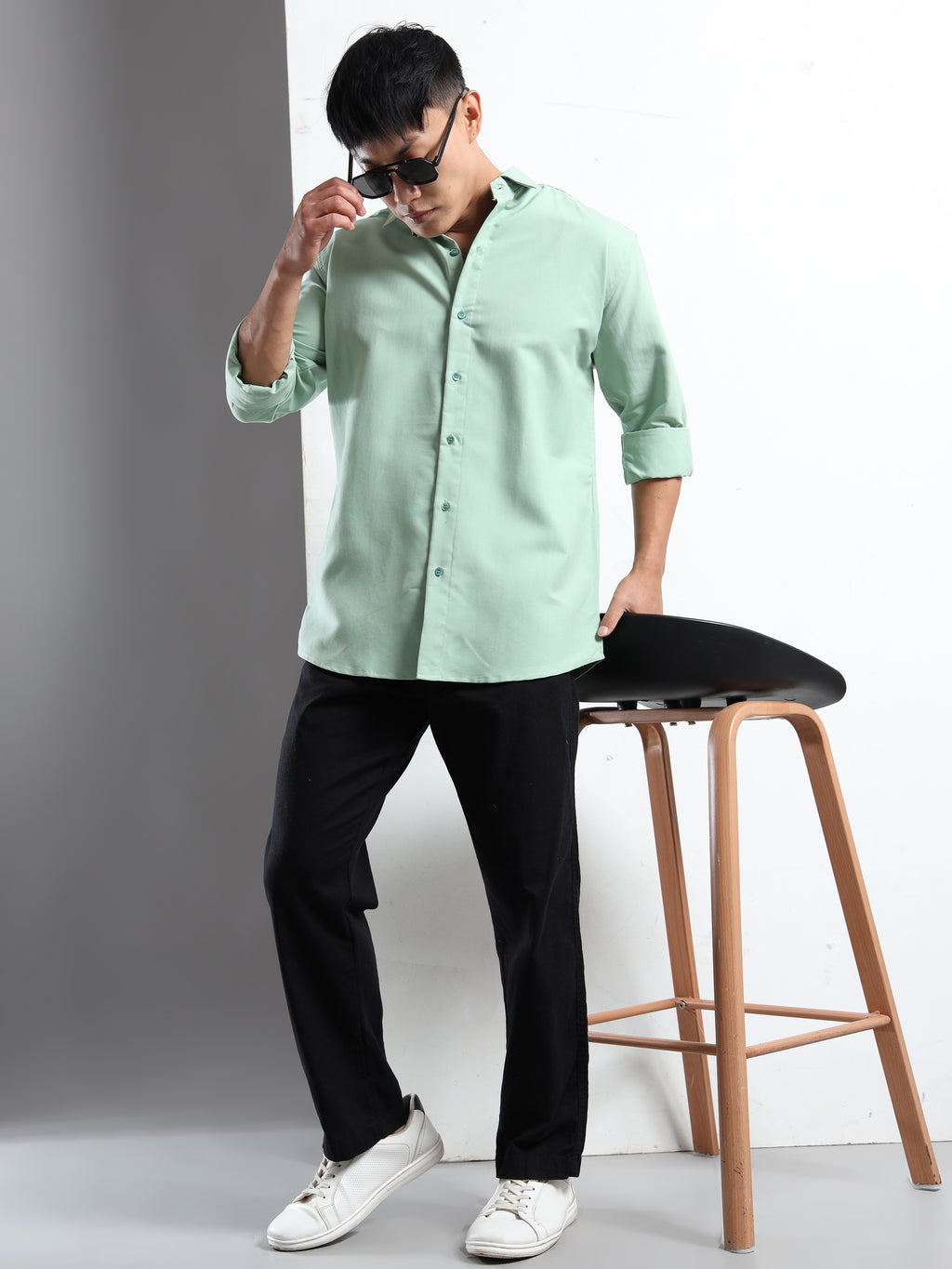 Mint Green Men Slim Fit Casual Solid Shirt