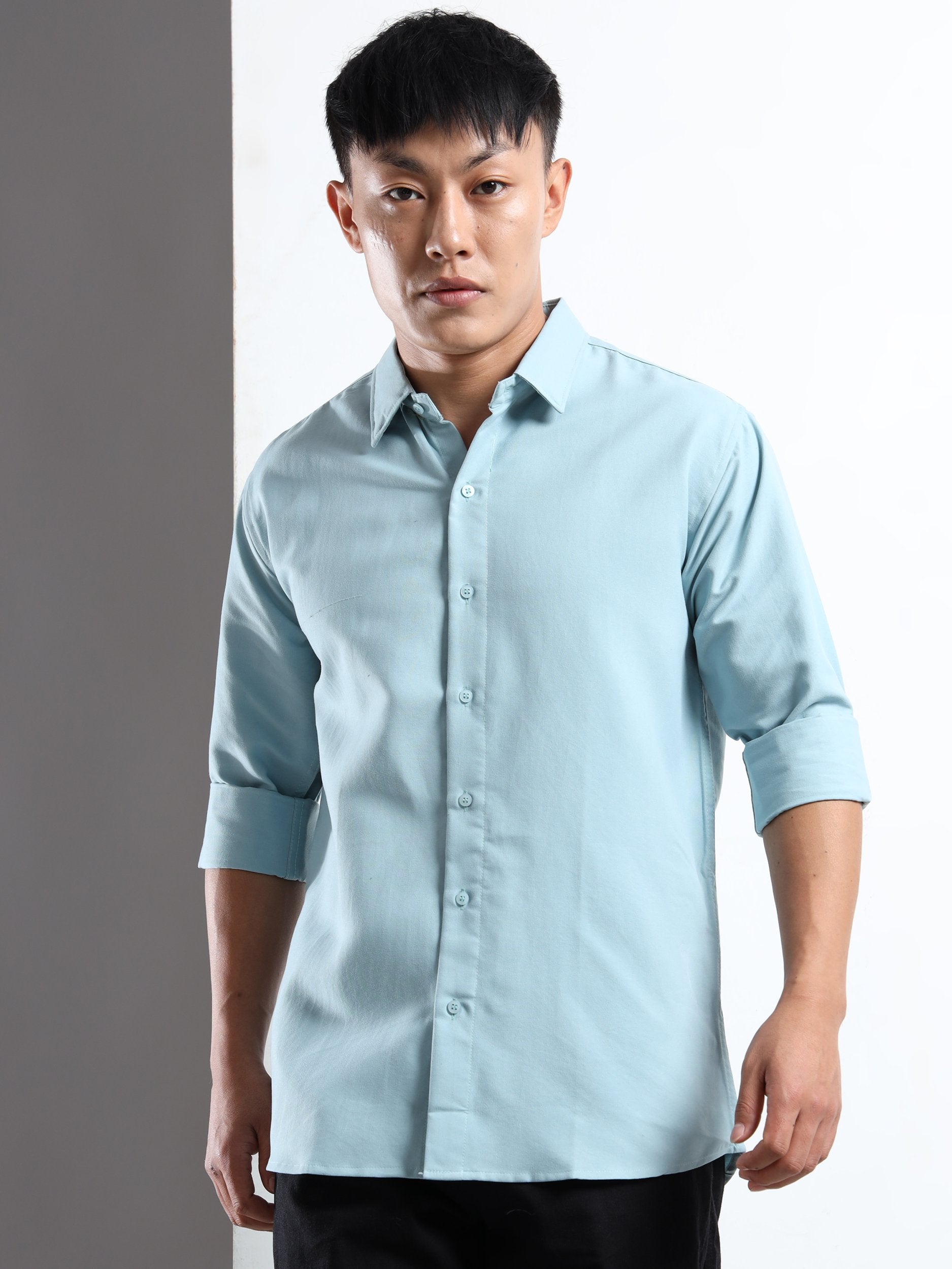 Sky Blue Men Slim Fit Casual Solid Shirt