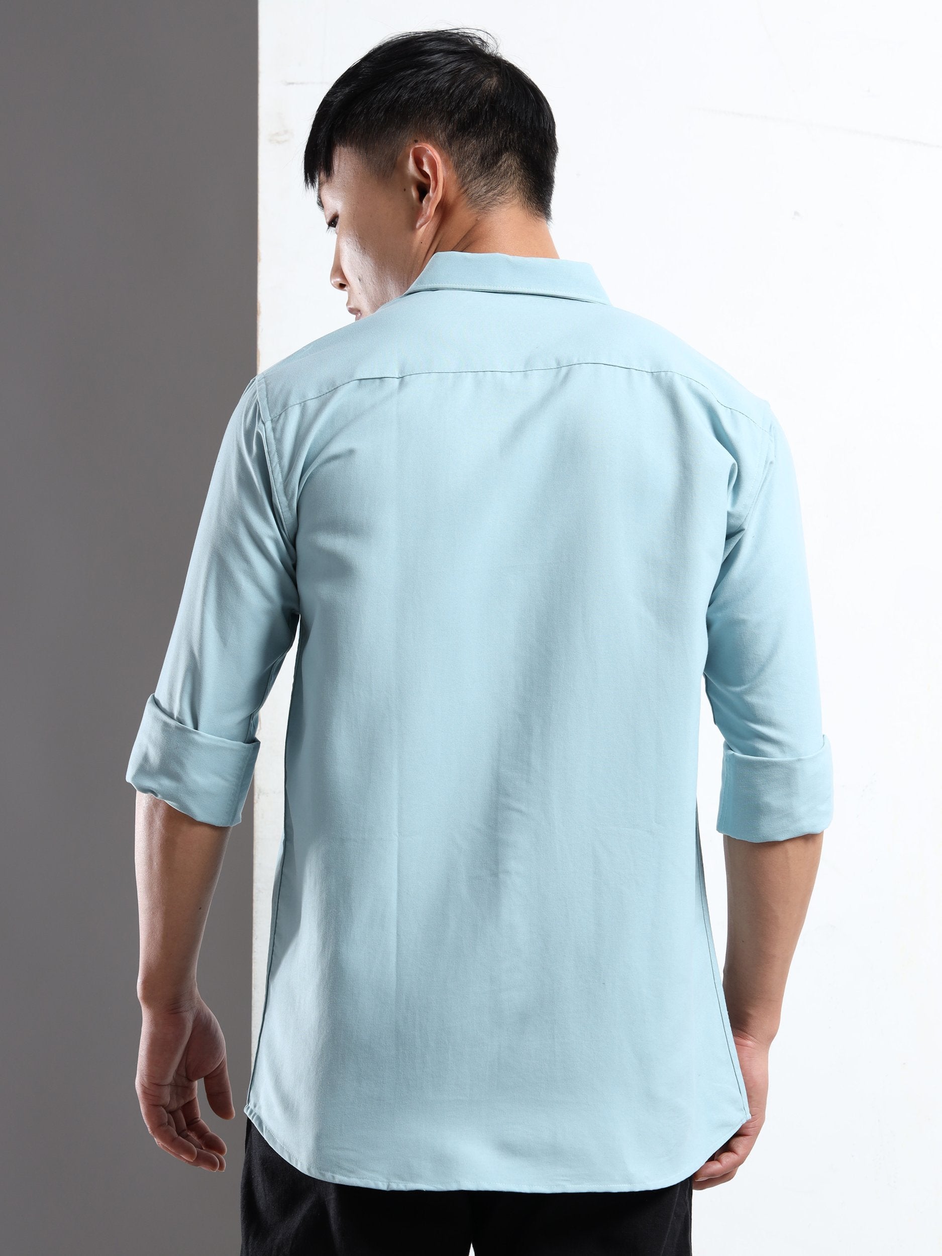 Sky Blue Men Slim Fit Casual Solid Shirt
