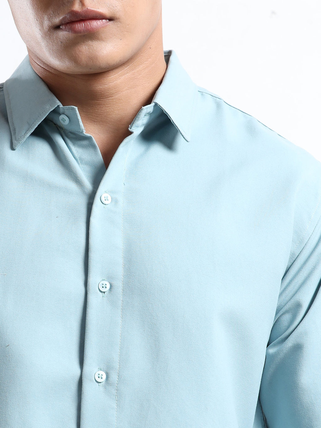 Sky Blue Men Slim Fit Casual Solid Shirt