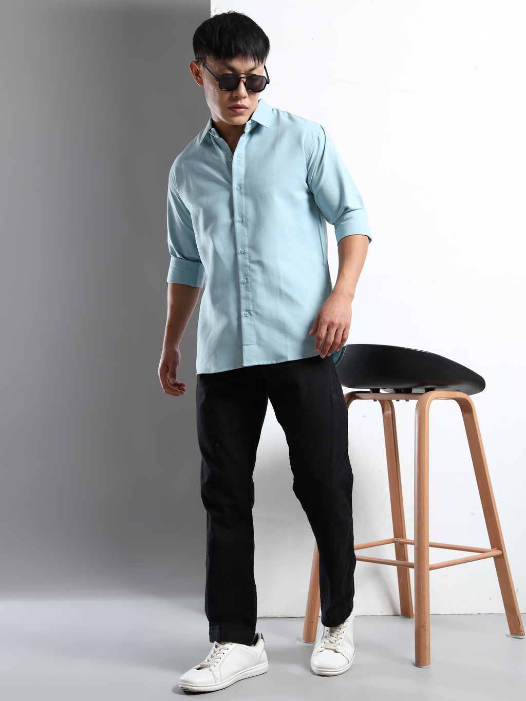 Sky Blue Men Slim Fit Casual Solid Shirt