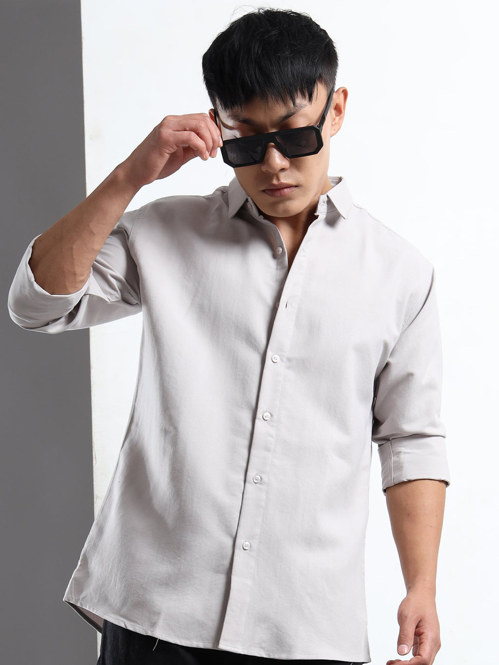 Charcoal Grey Men Slim Fit Casual Solid Shirt