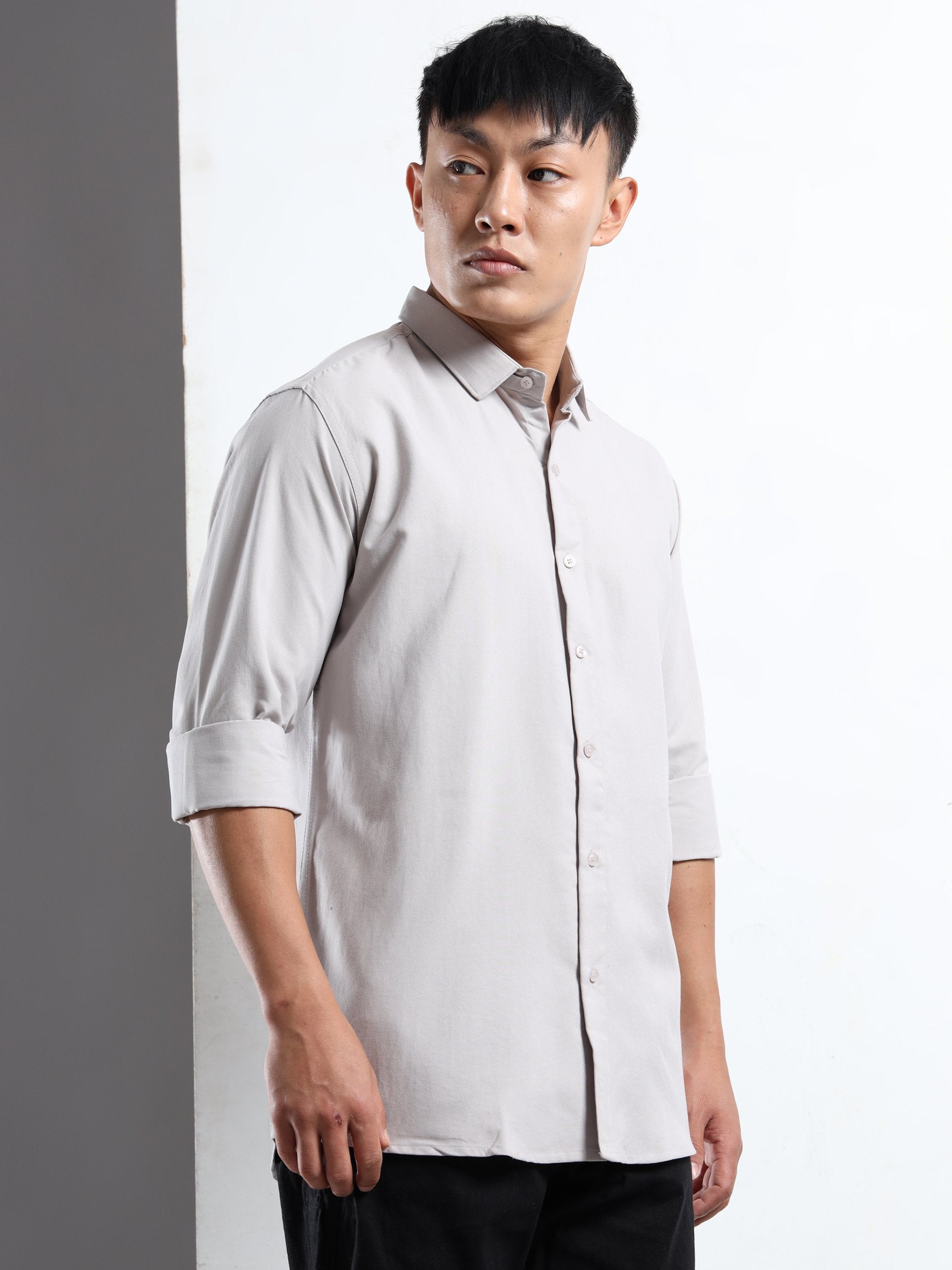 Charcoal Grey Men Slim Fit Casual Solid Shirt