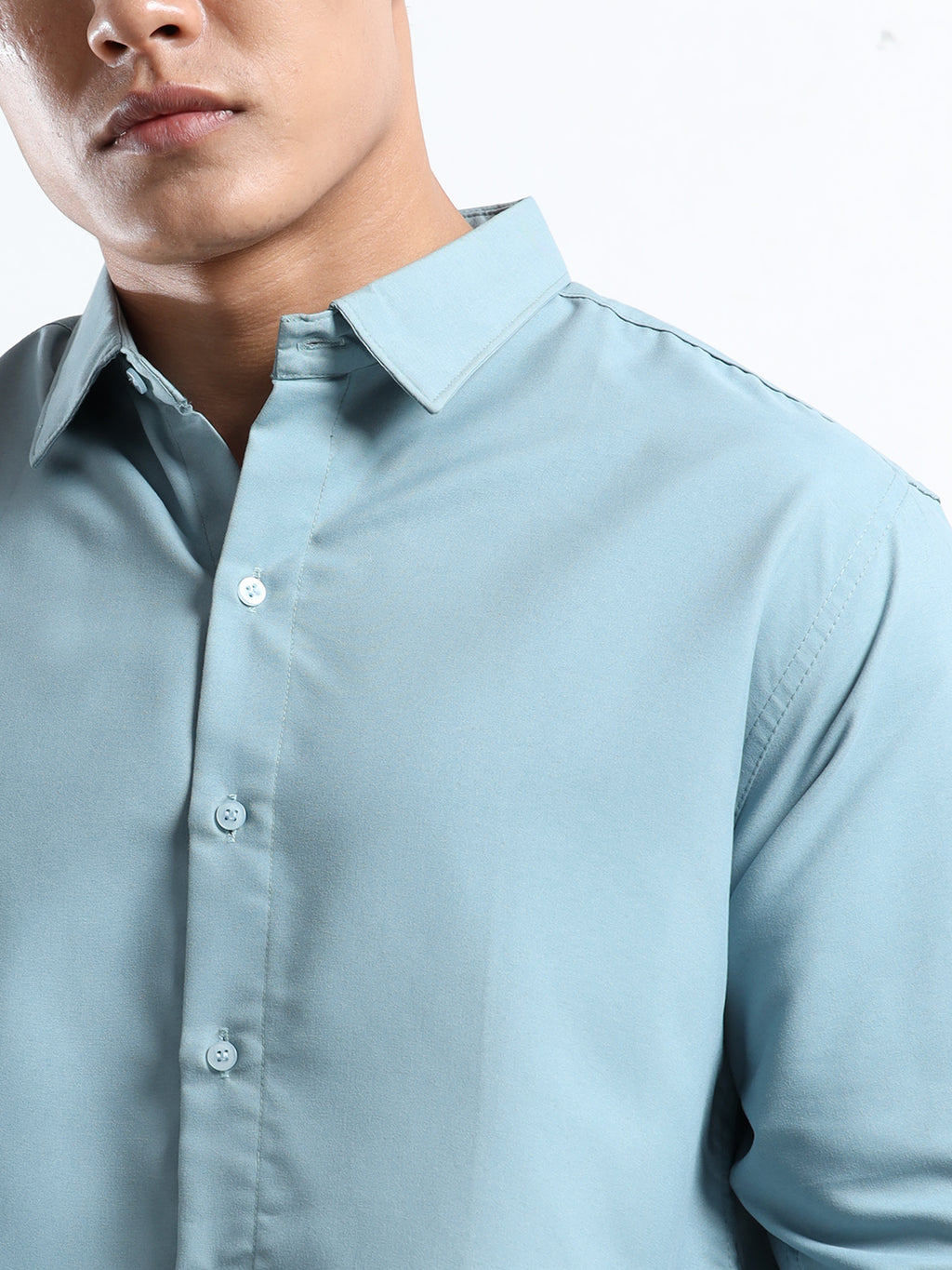 Aqua Blue Men Slim Fit Casual Solid Shirt