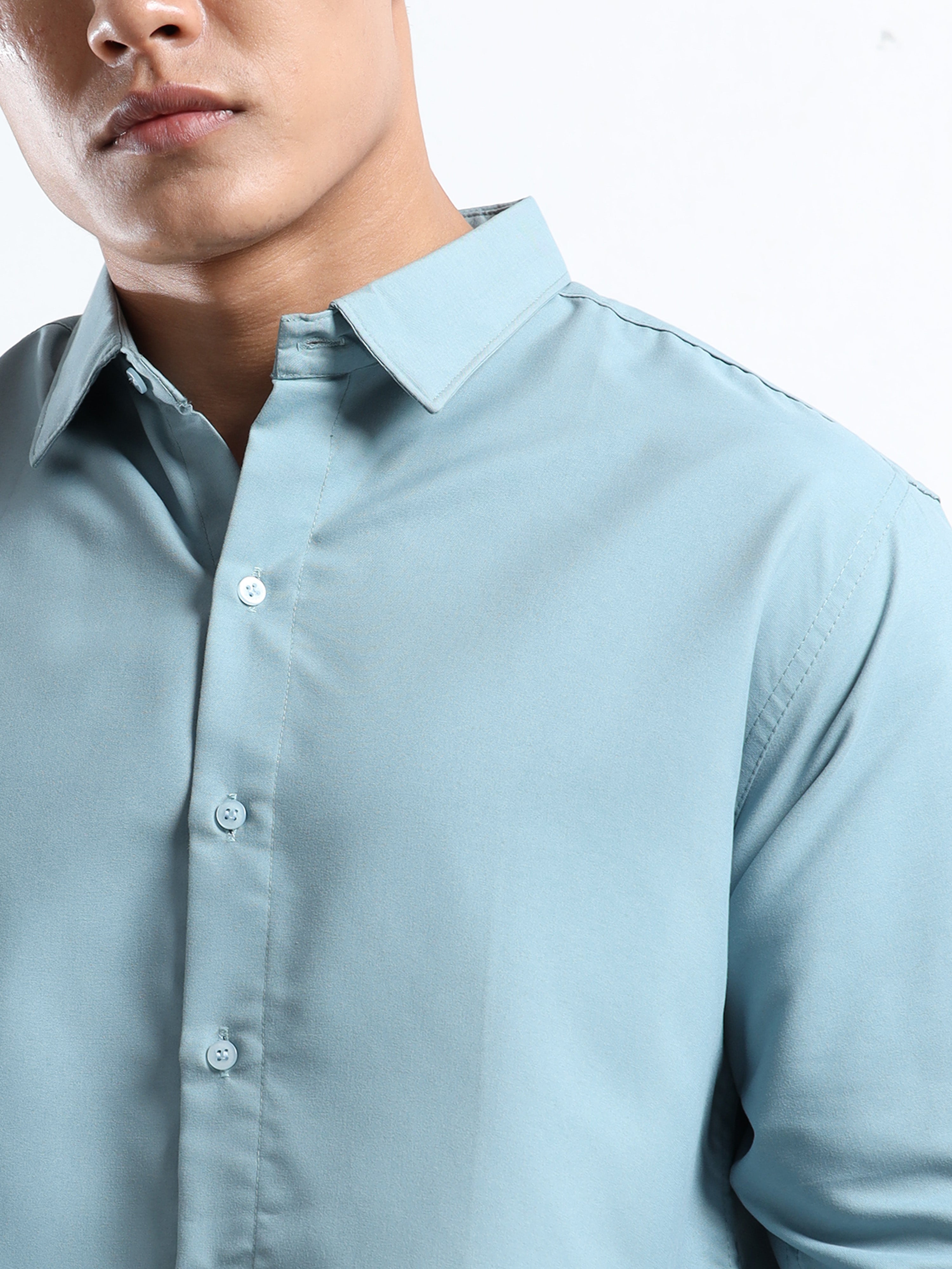 Aqua Blue Men Slim Fit Casual Solid Shirt