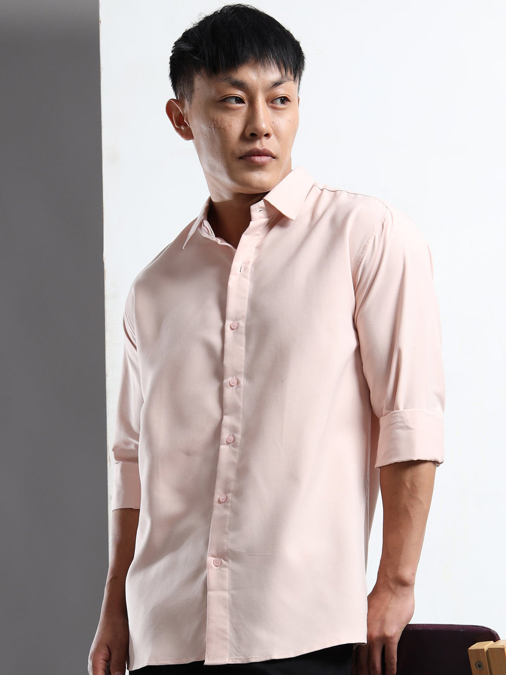 Peach Men Slim Fit Casual Solid Shirt