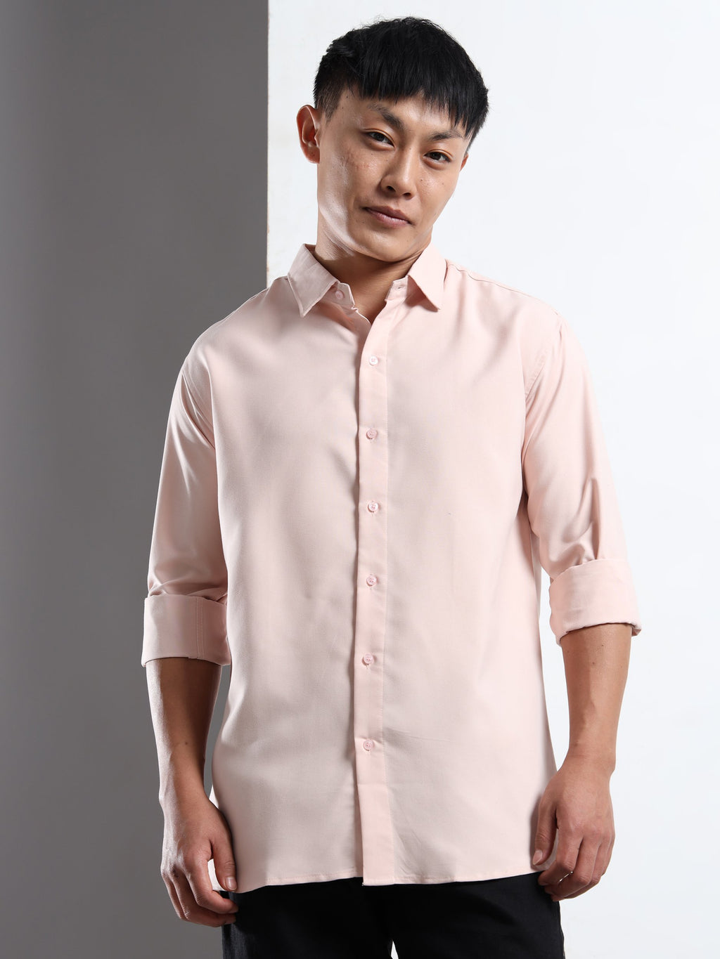 Peach Men Slim Fit Casual Solid Shirt