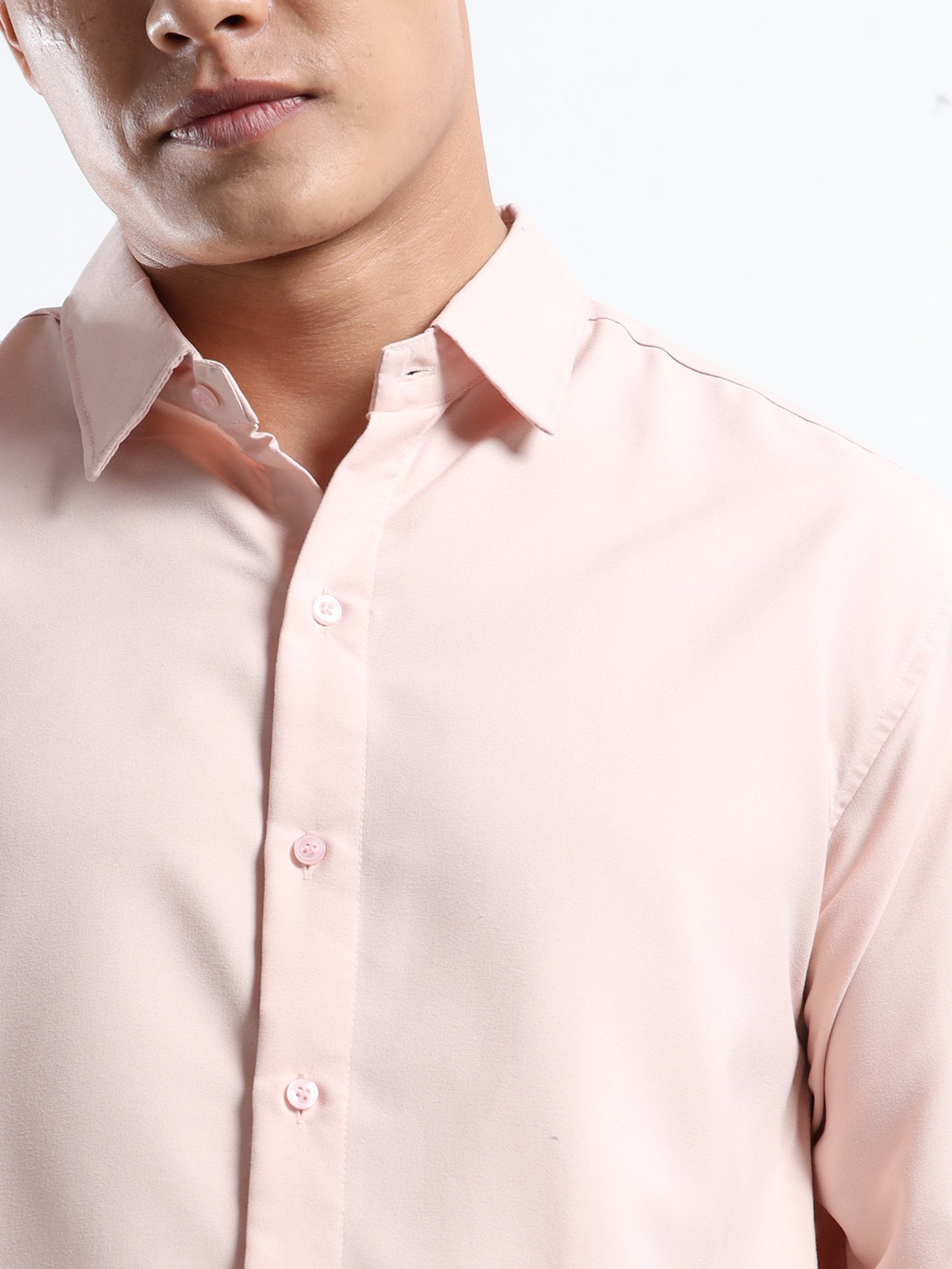 Peach Men Slim Fit Casual Solid Shirt