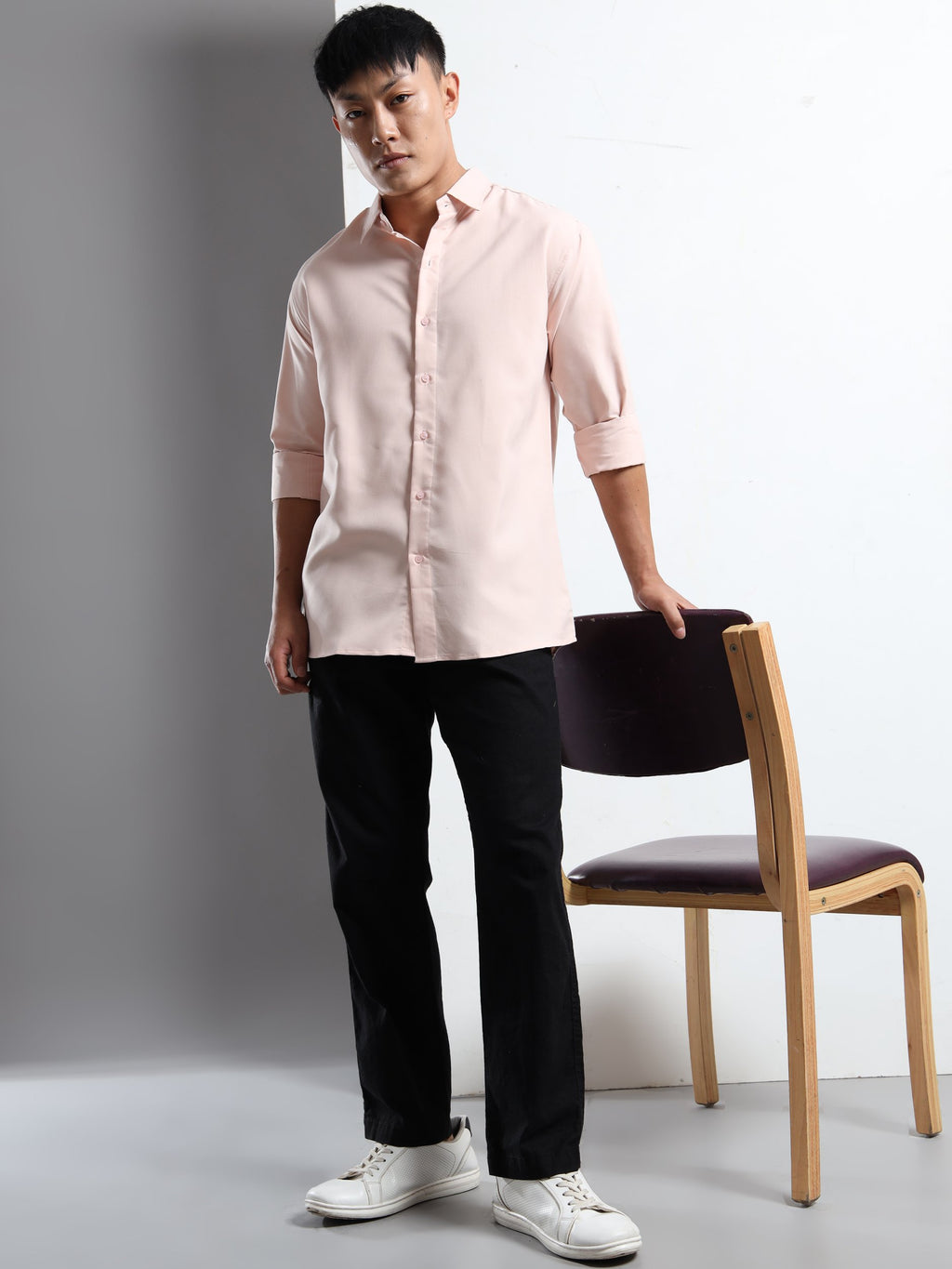 Peach Men Slim Fit Casual Solid Shirt