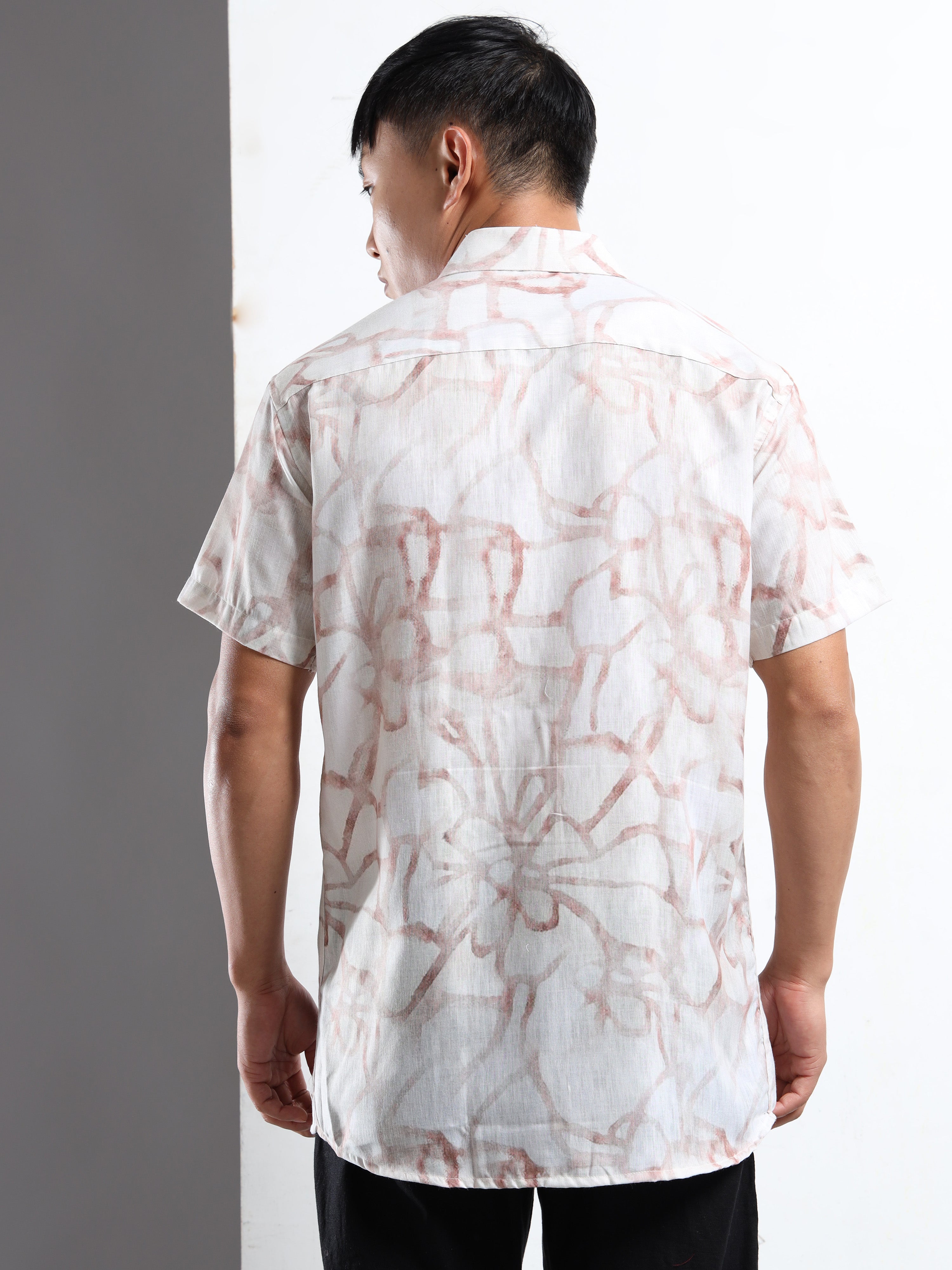 Men's Slim Fit Off-White Brown Swirl Printed Casual Shirt