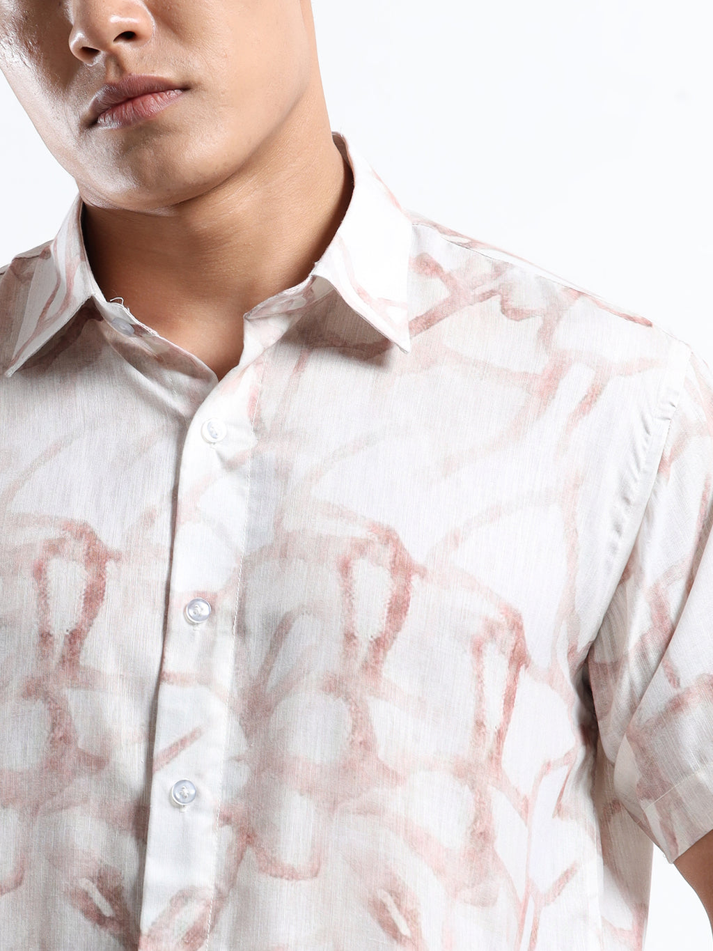 Men's Slim Fit Off-White Brown Swirl Printed Casual Shirt