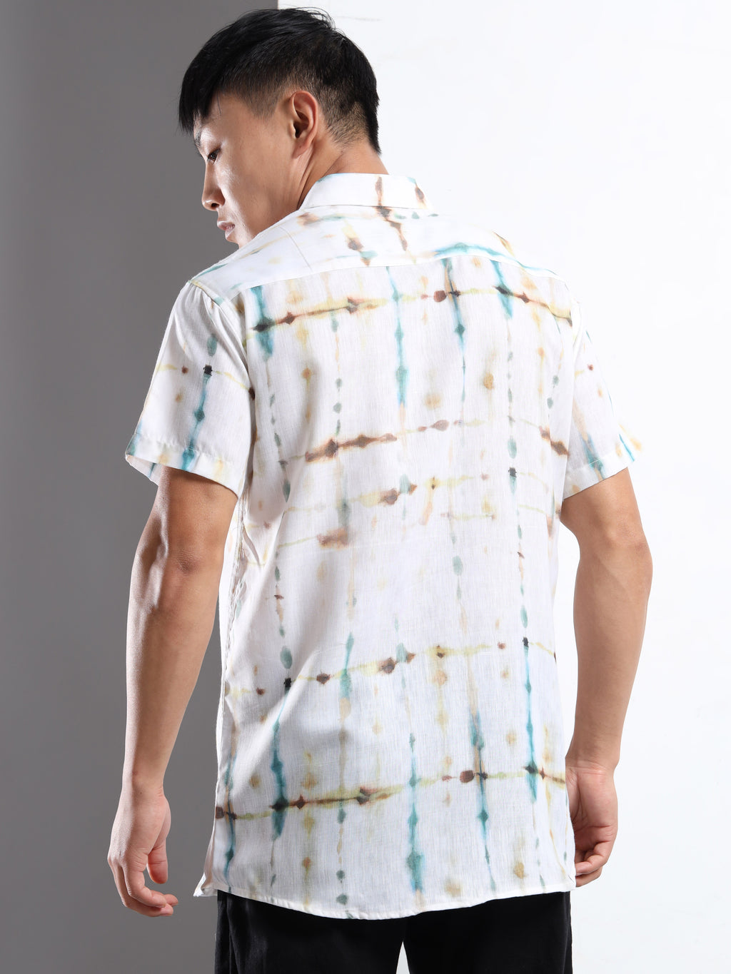 Men's Slim Fit Off-White Multi-Colour Tie-Dye Printed Casual Shirt