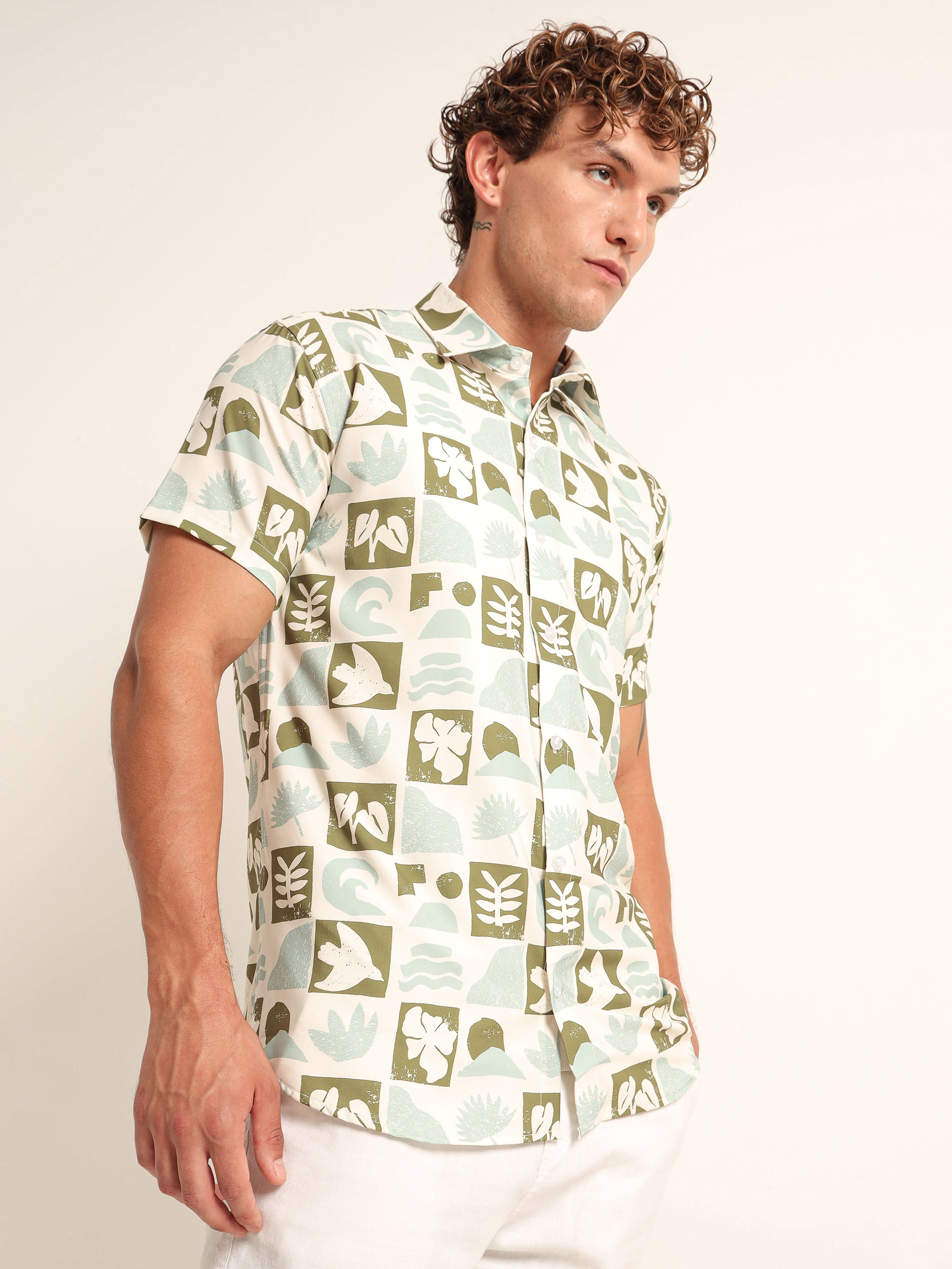 Off White Men Printed Casual Relaxed Fit Shirt