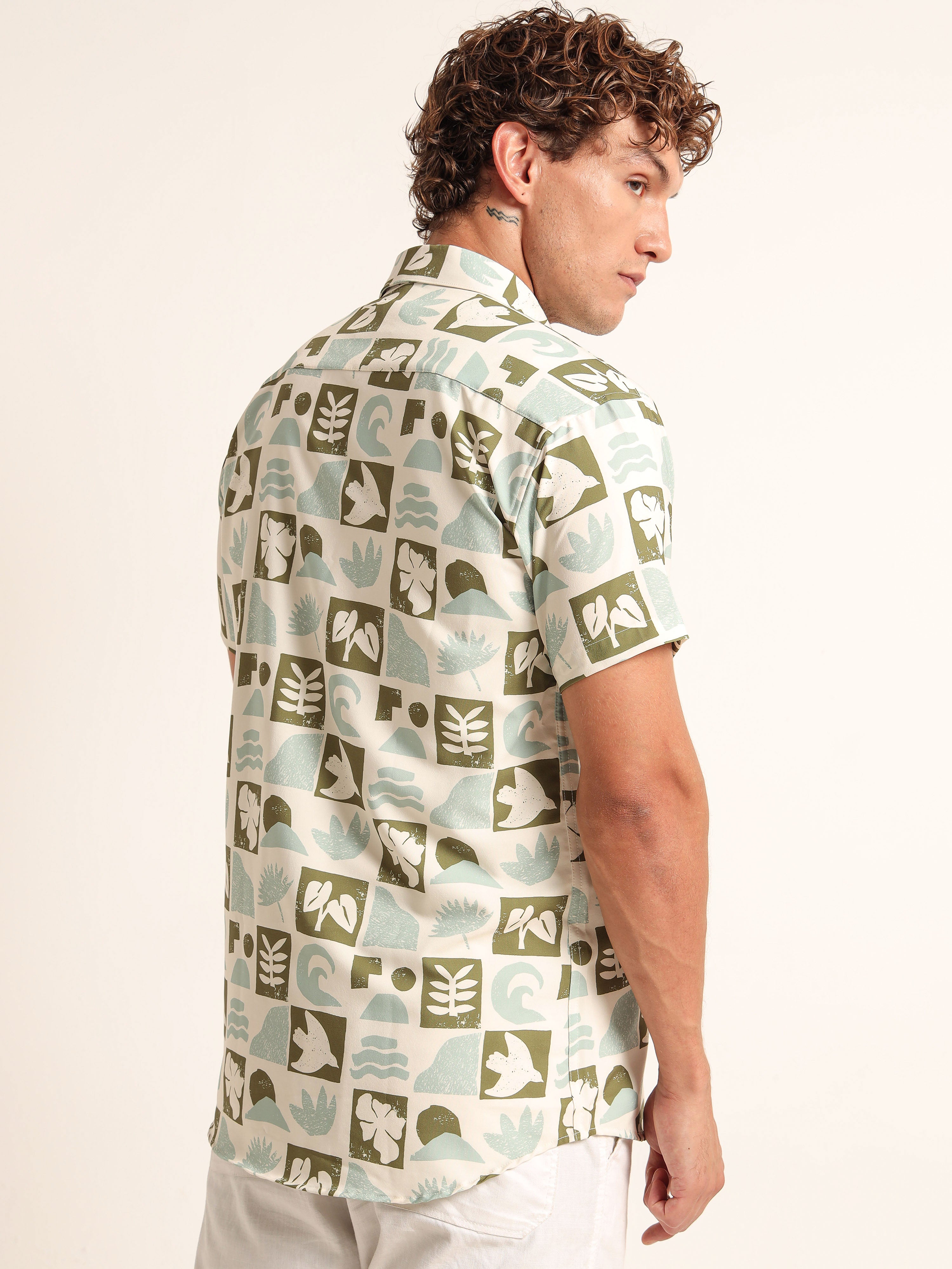 Off White Men Printed Casual Relaxed Fit Shirt