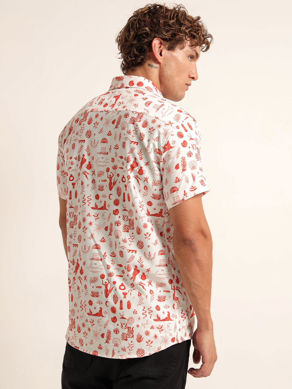 Men's White and Red Mythical Sea Print Short Sleeve Shirt