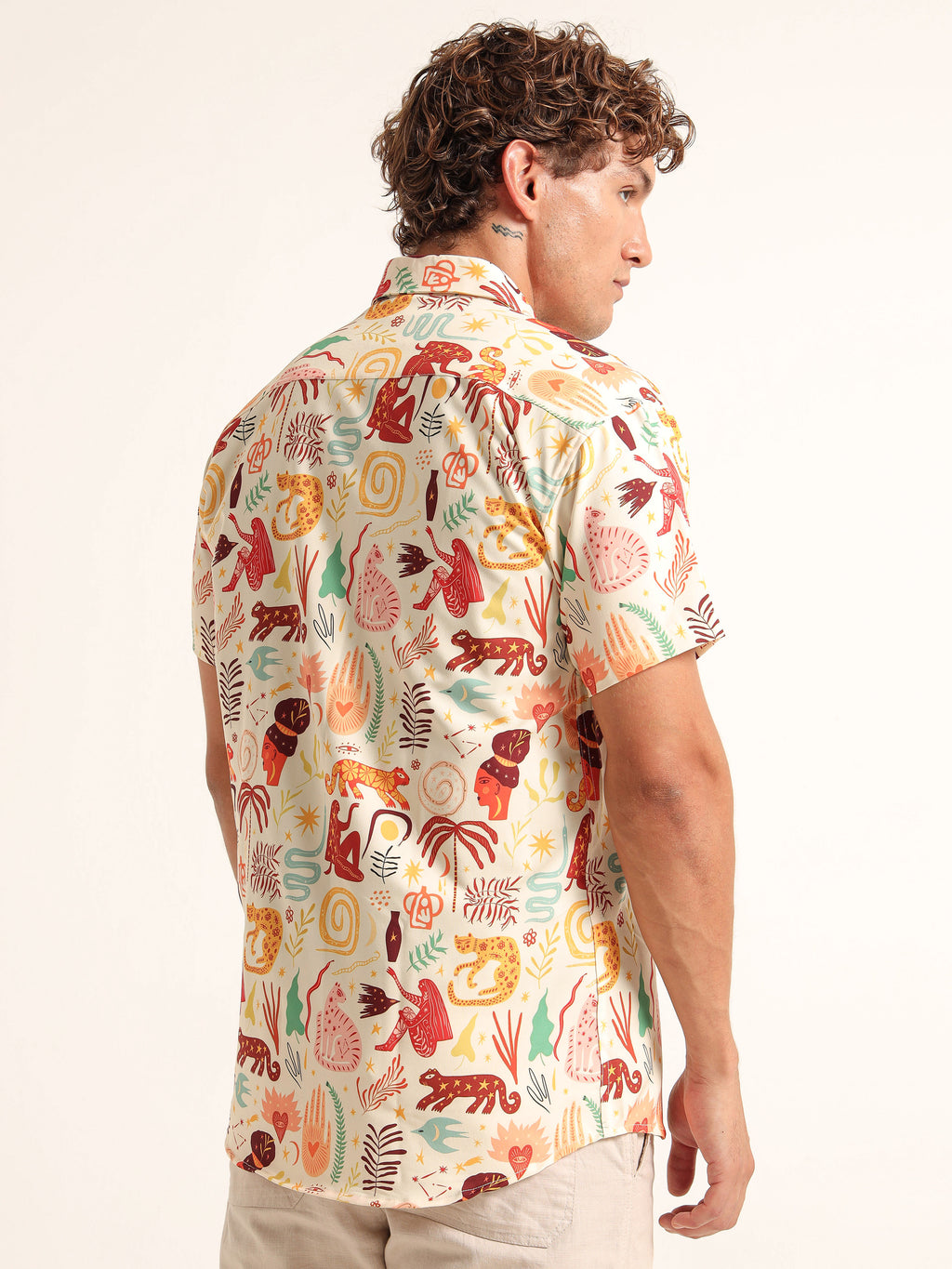 Men's Off-White Tribal Jungle Printed Short Sleeve Shirt