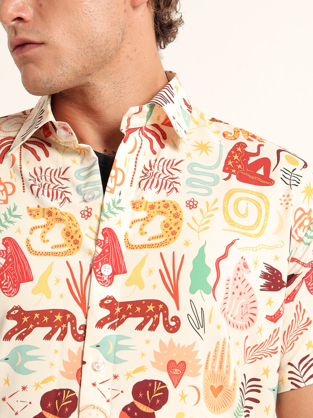 Men's Off-White Tribal Jungle Printed Short Sleeve Shirt