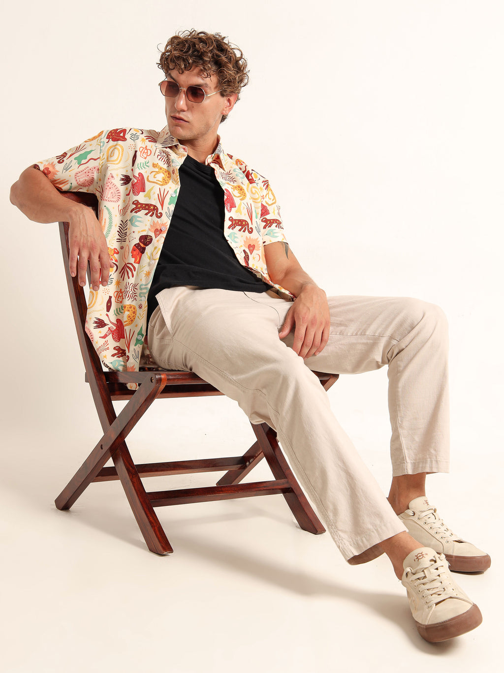 Men's Off-White Tribal Jungle Printed Short Sleeve Shirt