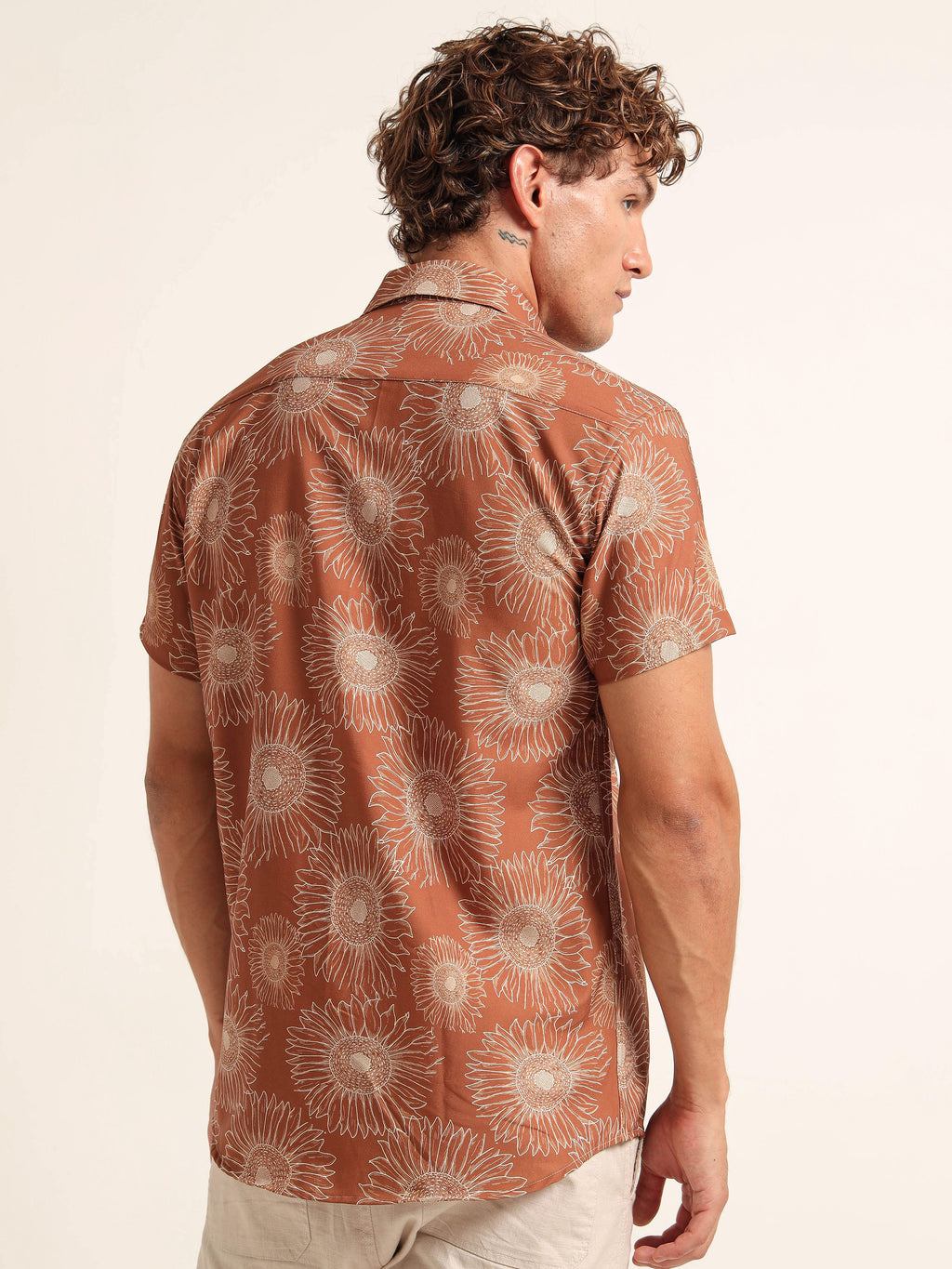Men's Burnt Orange Floral Short Sleeve Shirt