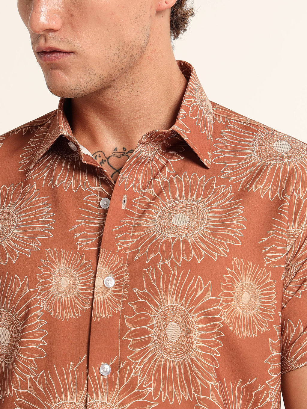 Men's Burnt Orange Floral Short Sleeve Shirt