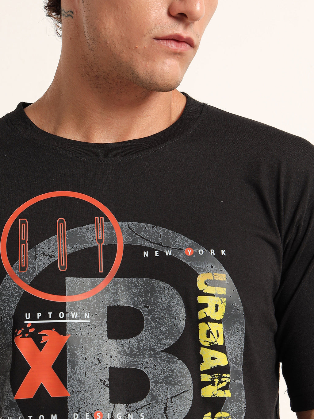 Men's Black and Multi-Color Urban Street Graphic T-Shirt