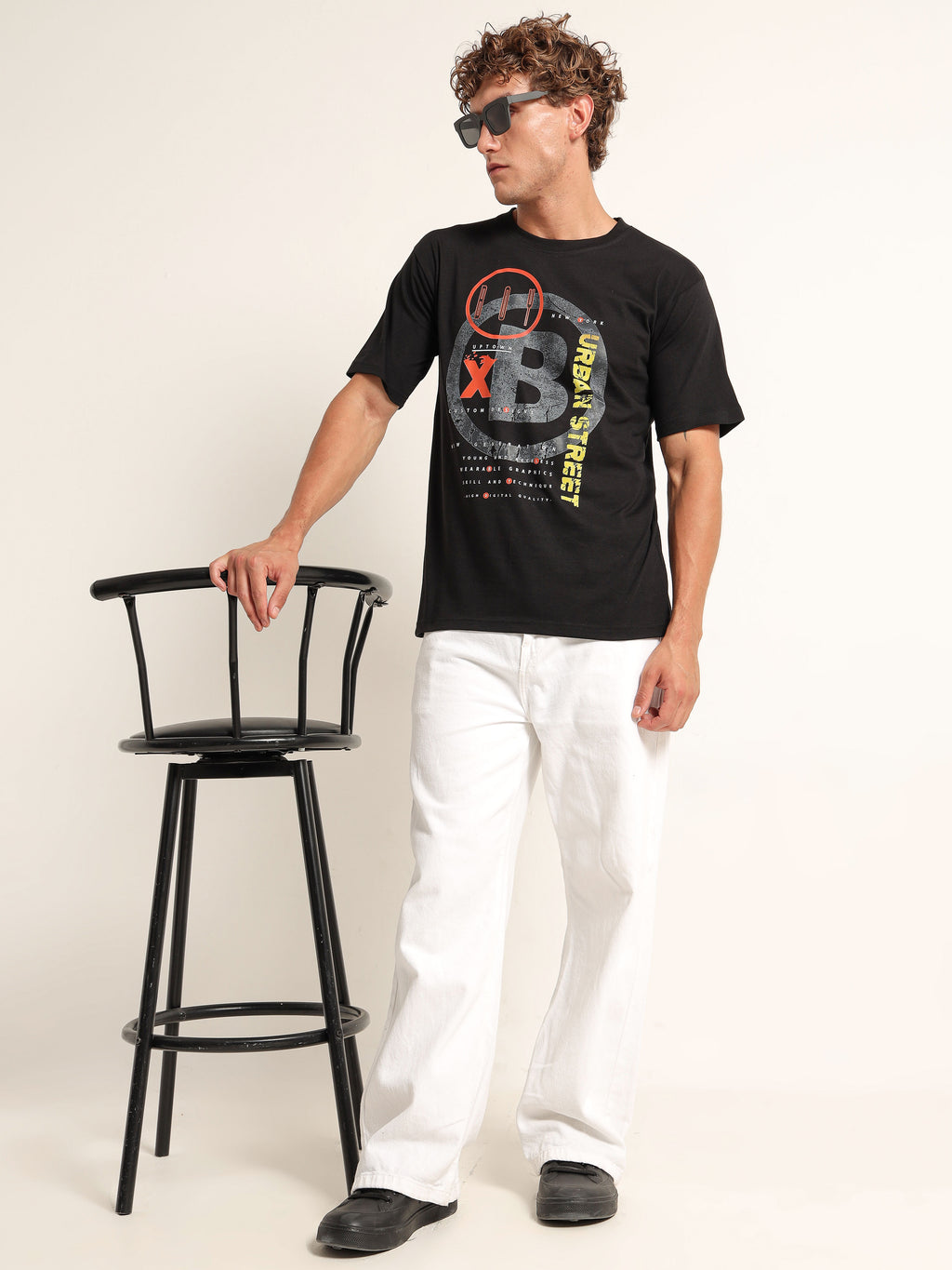 Men's Black and Multi-Color Urban Street Graphic T-Shirt