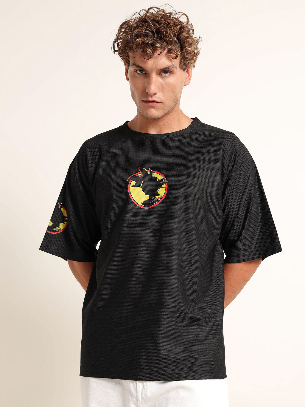 Men Printed Drop-Shoulder Sleeves Applique Oversized T-shirt