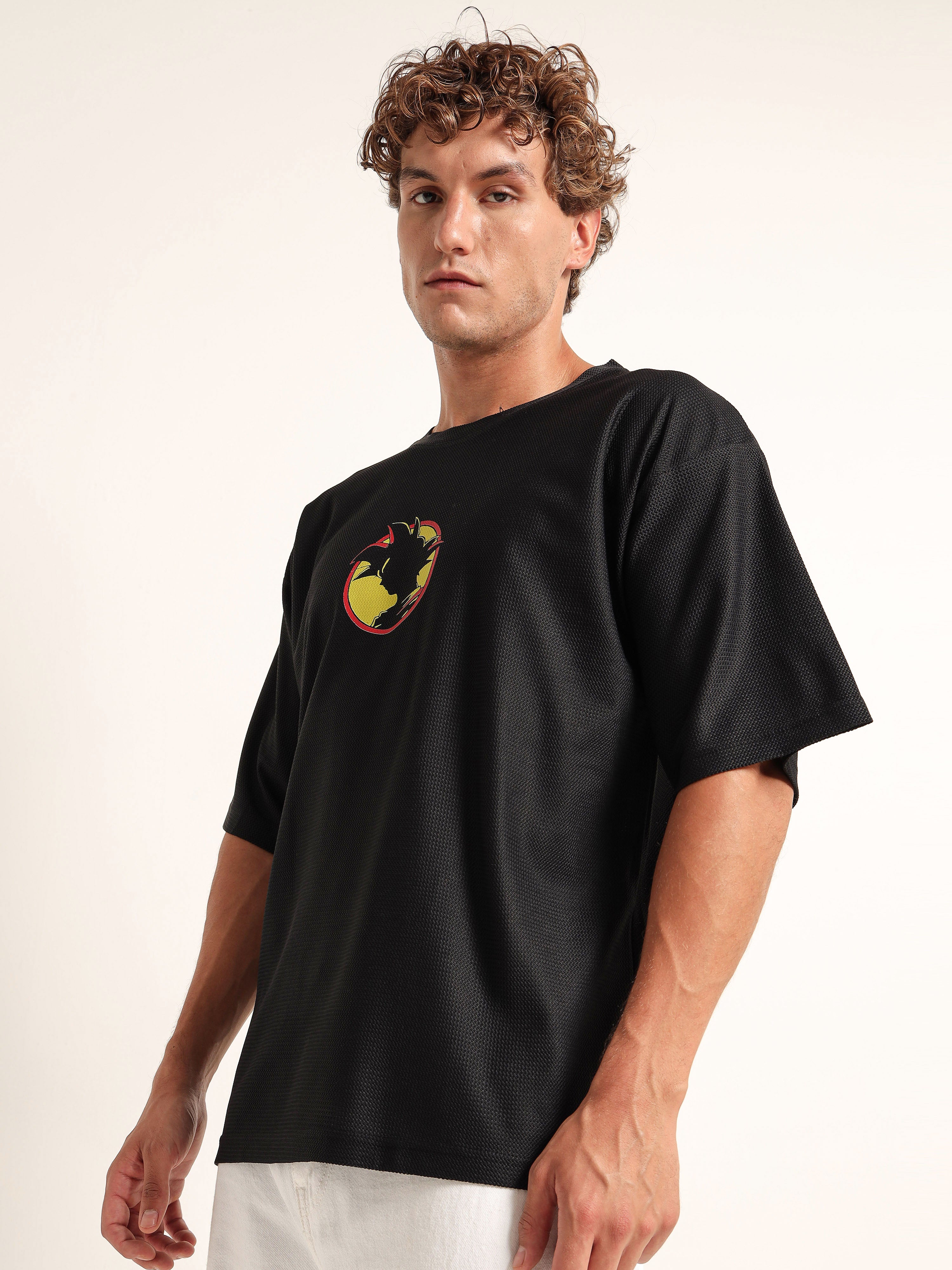 Men Printed Drop-Shoulder Sleeves Applique Oversized T-shirt