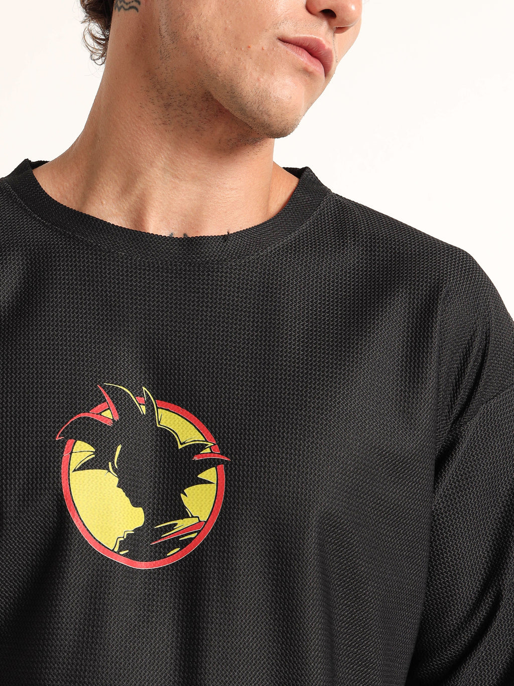 Men Printed Drop-Shoulder Sleeves Applique Oversized T-shirt