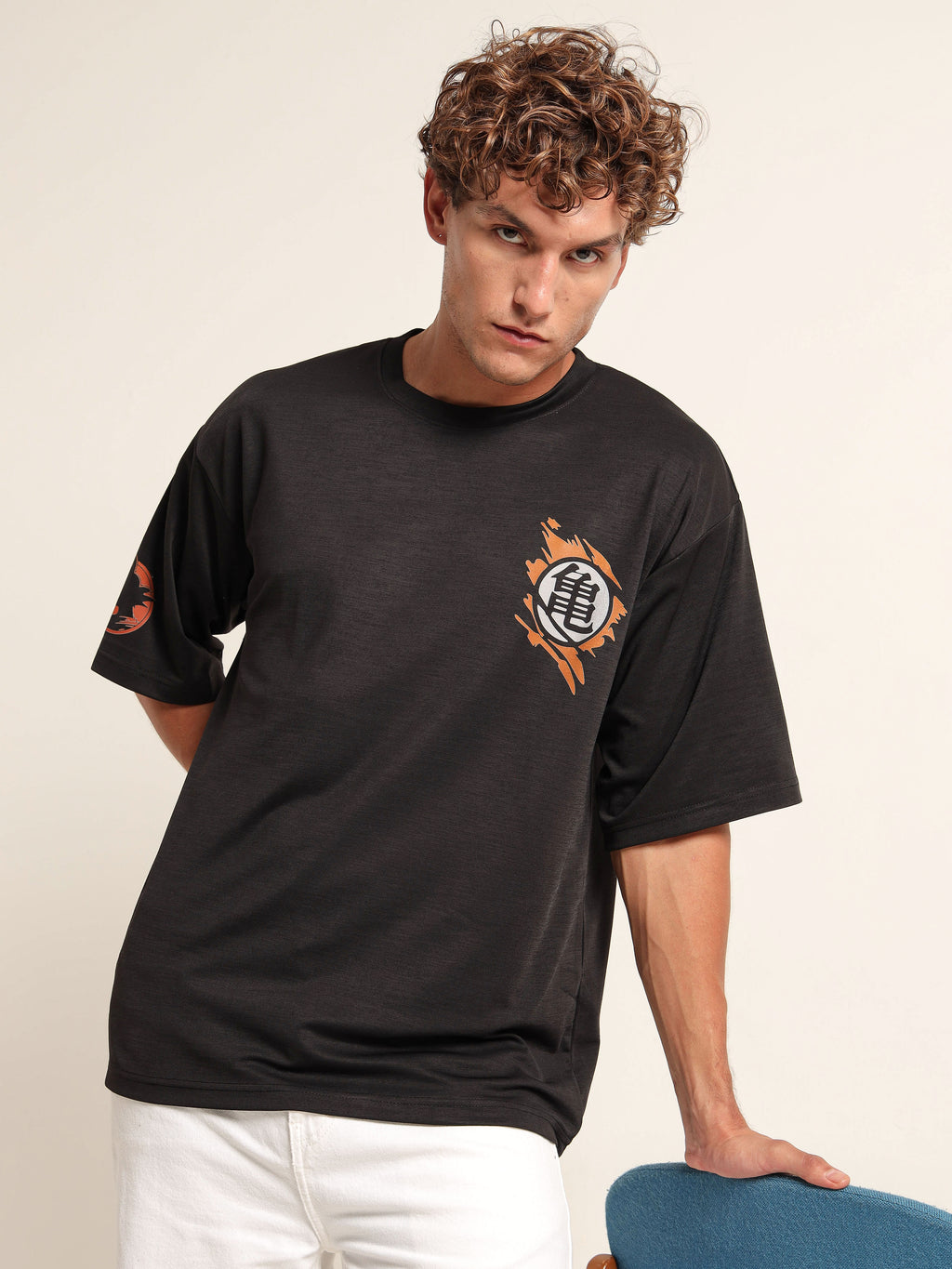 Men's Black Dragon Ball Z Goku Turtle School Oversized T-Shirt