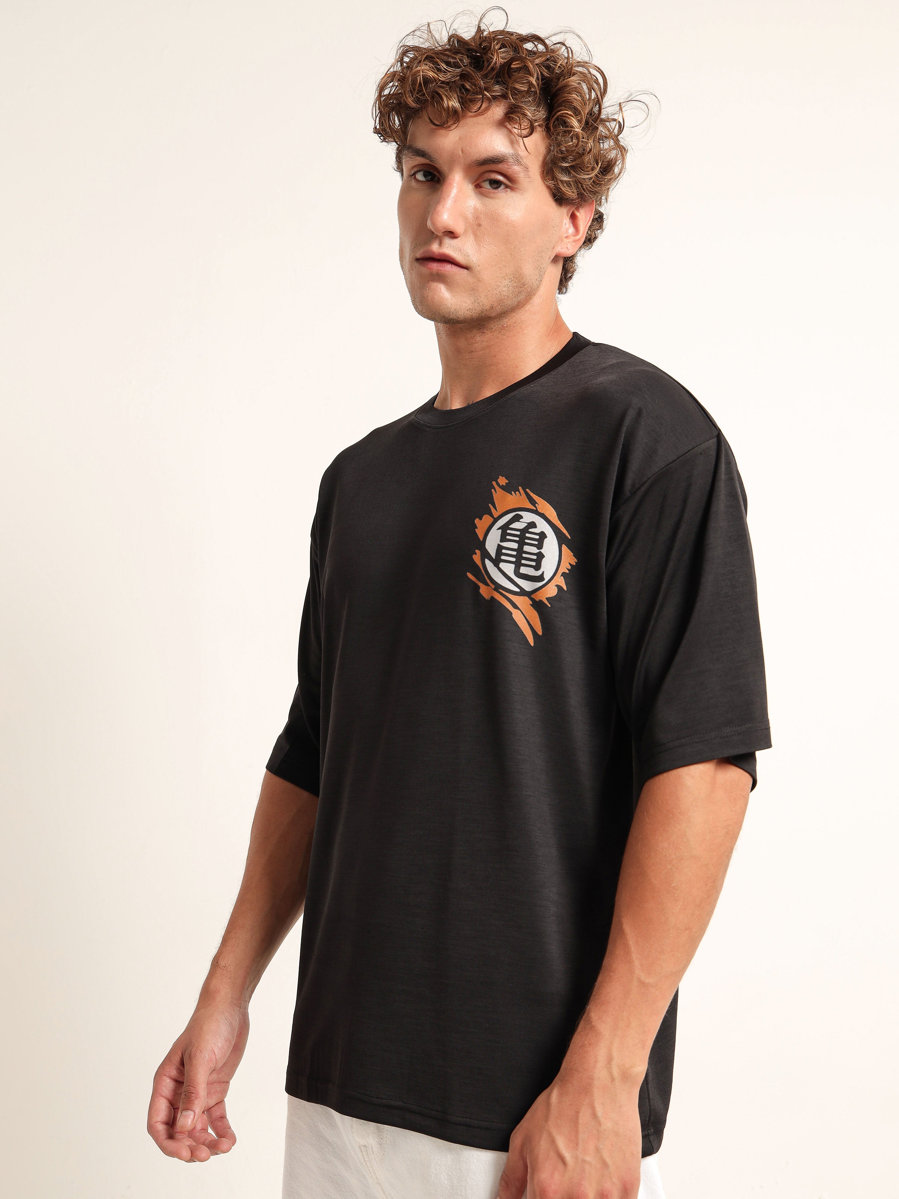 Men's Black Dragon Ball Z Goku Turtle School Oversized T-Shirt