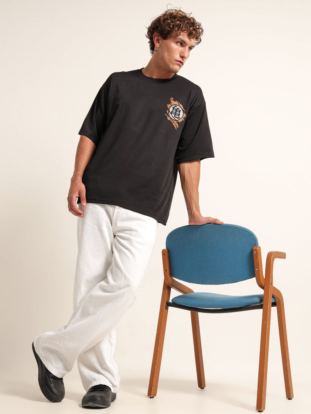 Men's Black Dragon Ball Z Goku Turtle School Oversized T-Shirt