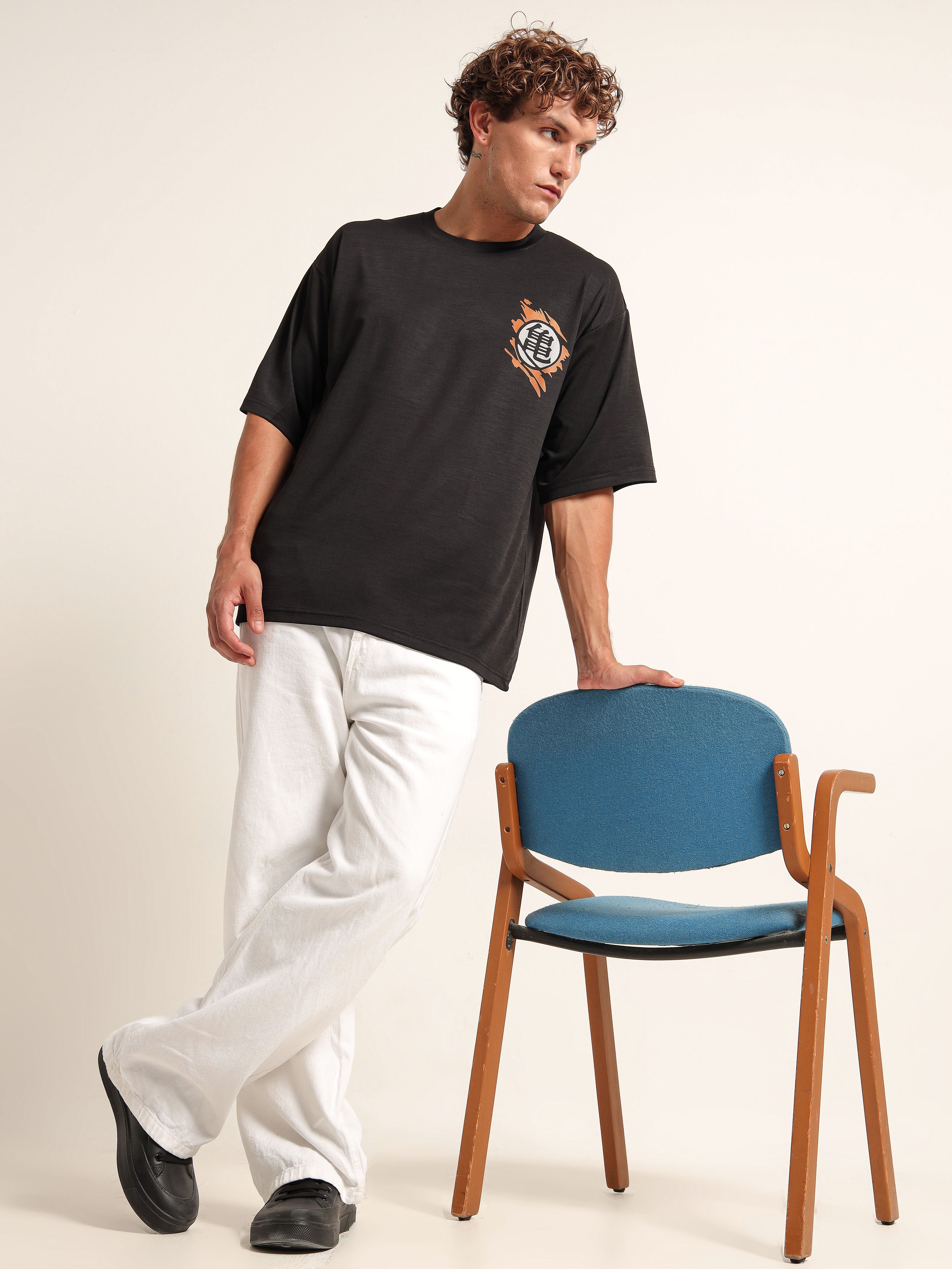 Men's Black Dragon Ball Z Goku Turtle School Oversized T-Shirt