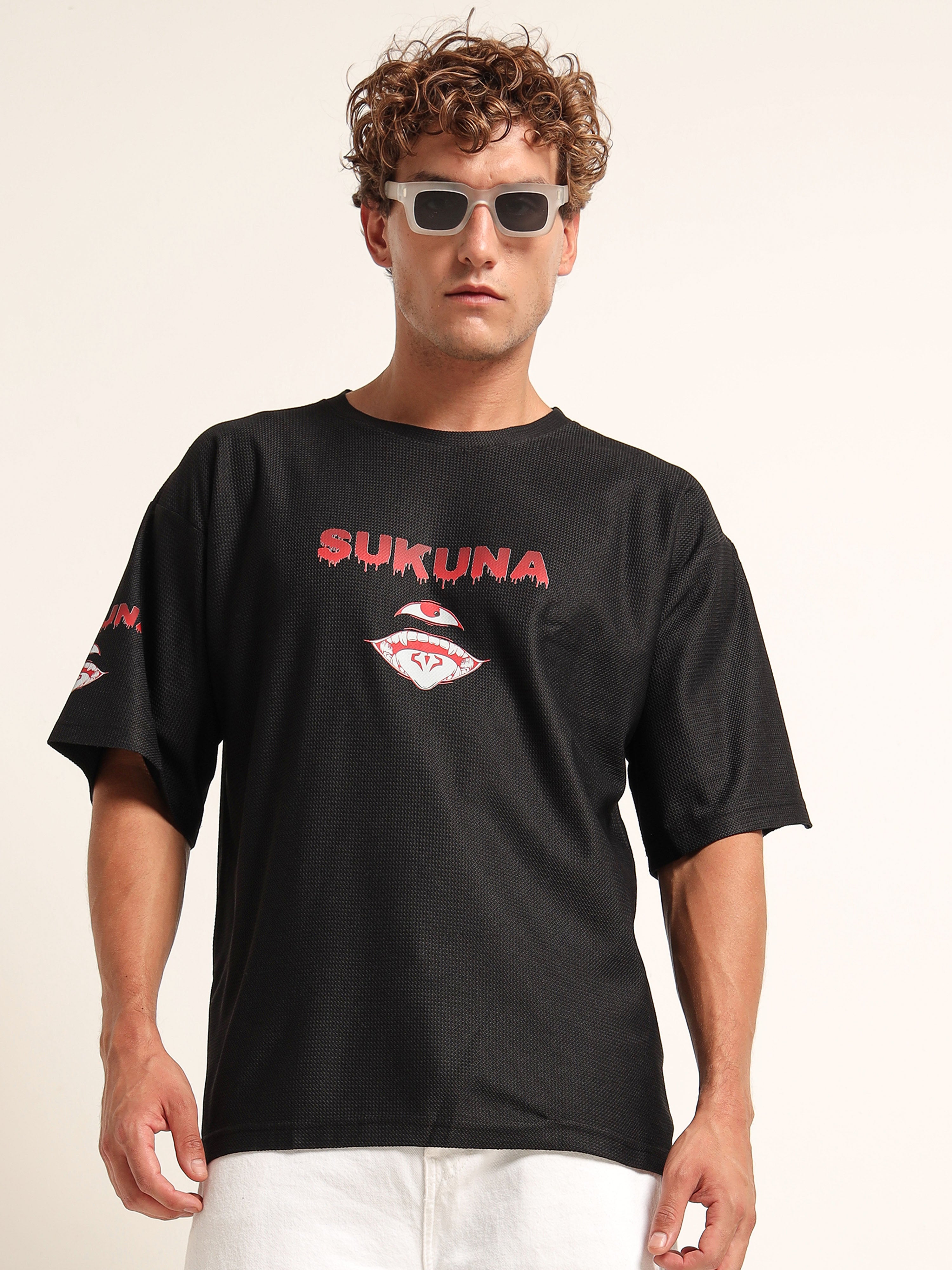 Men Printed Drop-Shoulder Sleeves Applique T-shirt